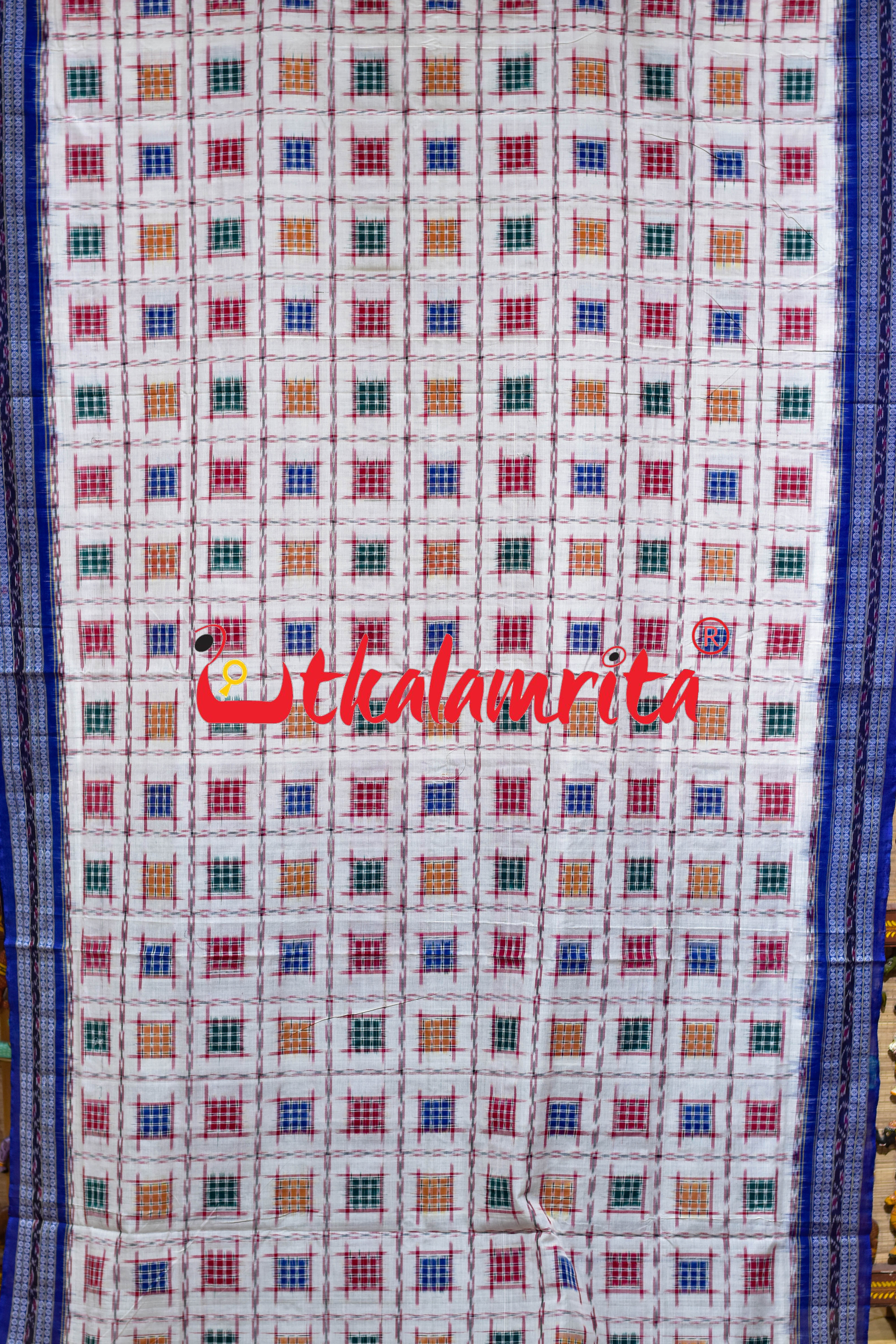 White Blue Mini Aswini Sambalpuri Cotton Saree