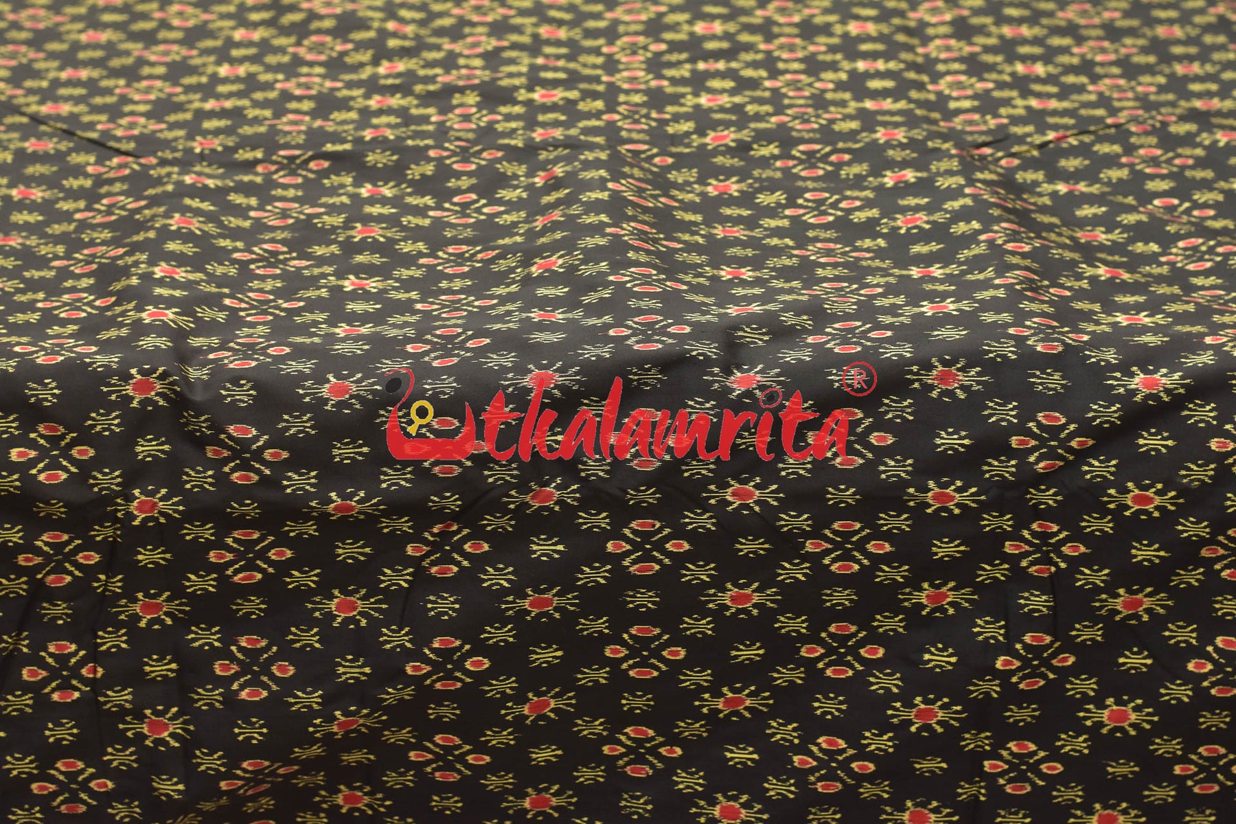 Black Red Star Flower Sambalpuri Silk (Fabric)