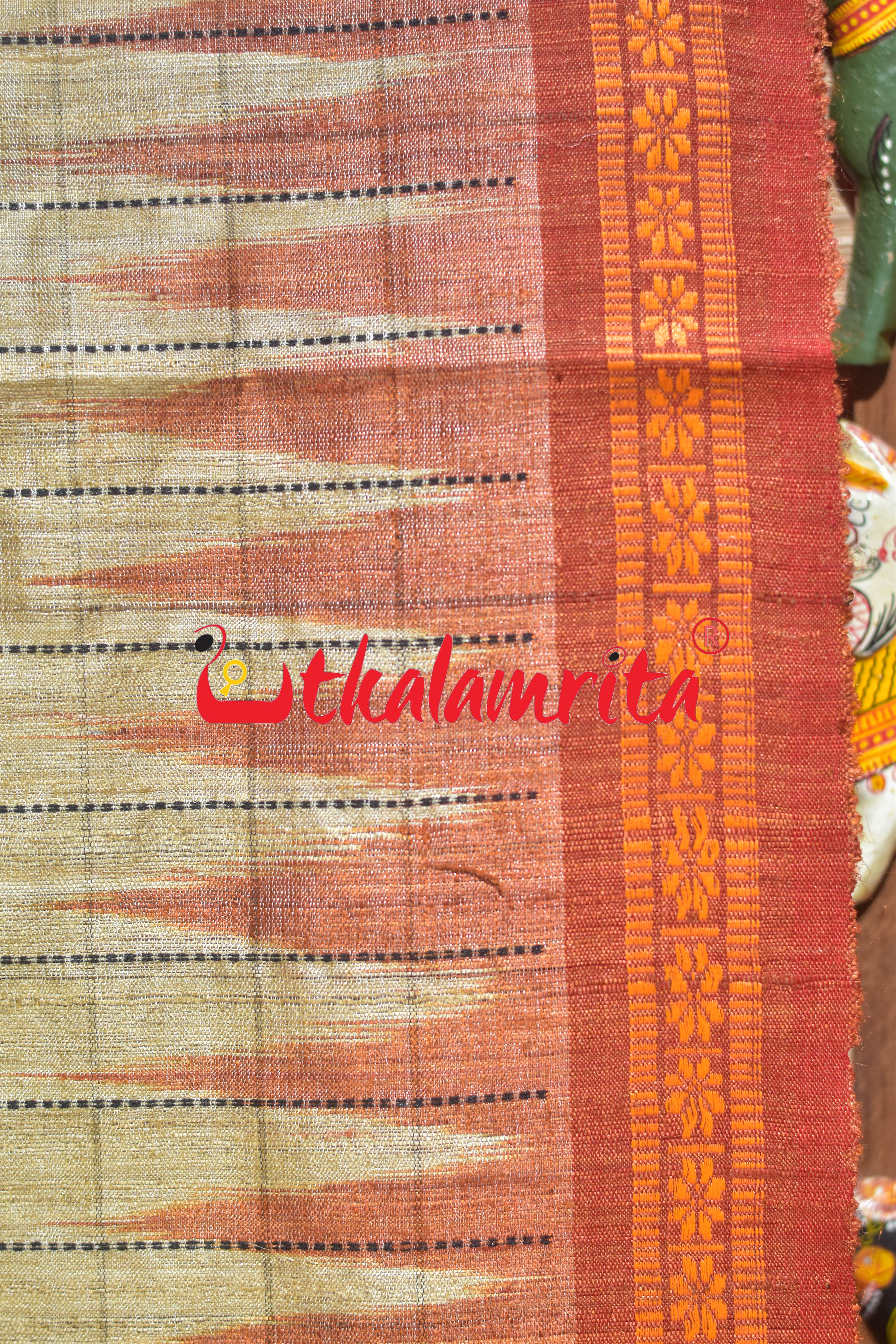 Checks Rust Haldi Ganga Jamuna Fine Gopalpur Tussar Silk Saree
