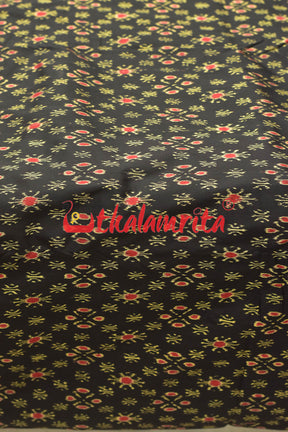 Black Red Star Flower Sambalpuri Silk (Fabric)