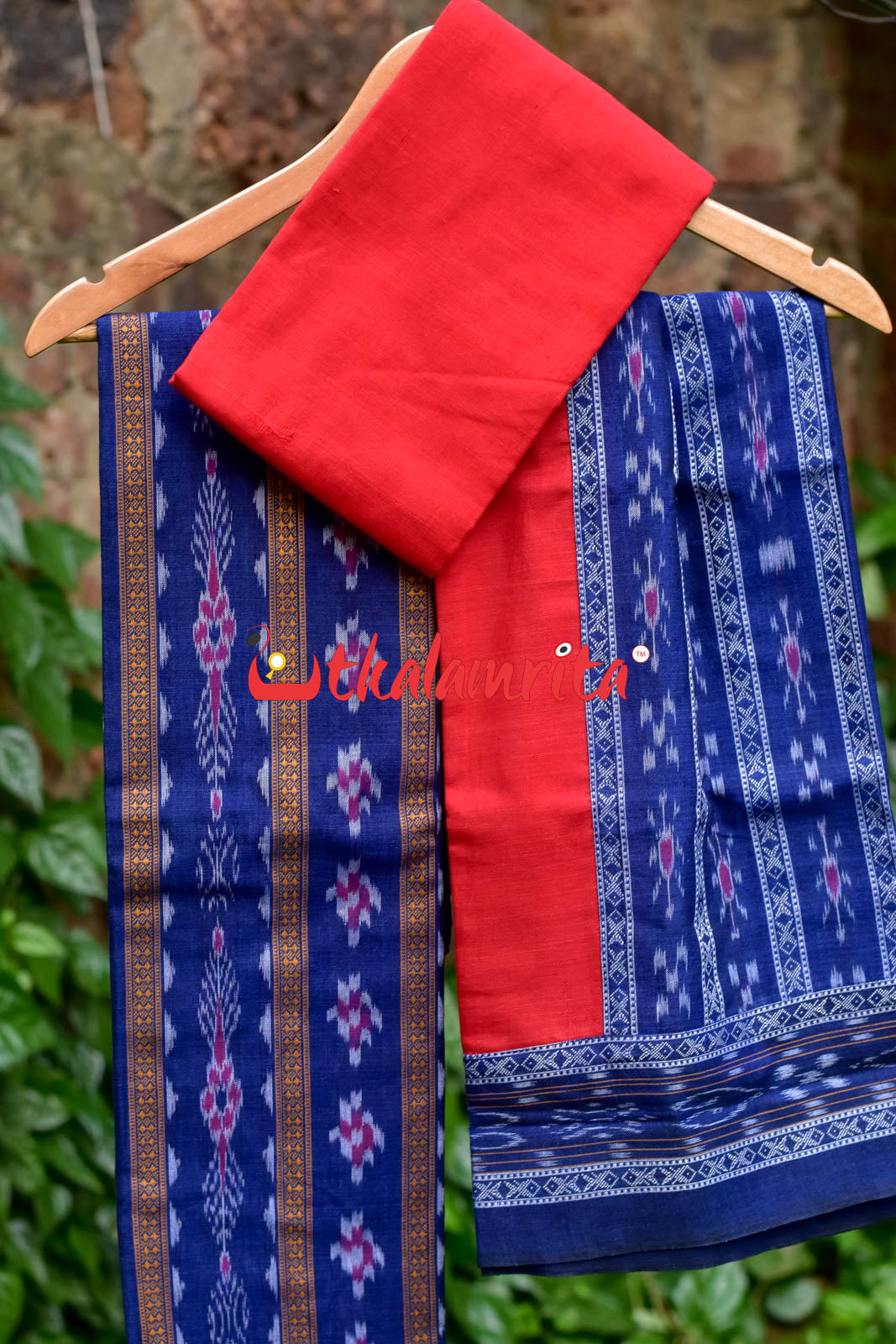 Navy Blue Red Pasapali Long Flower Bandha Dress Set