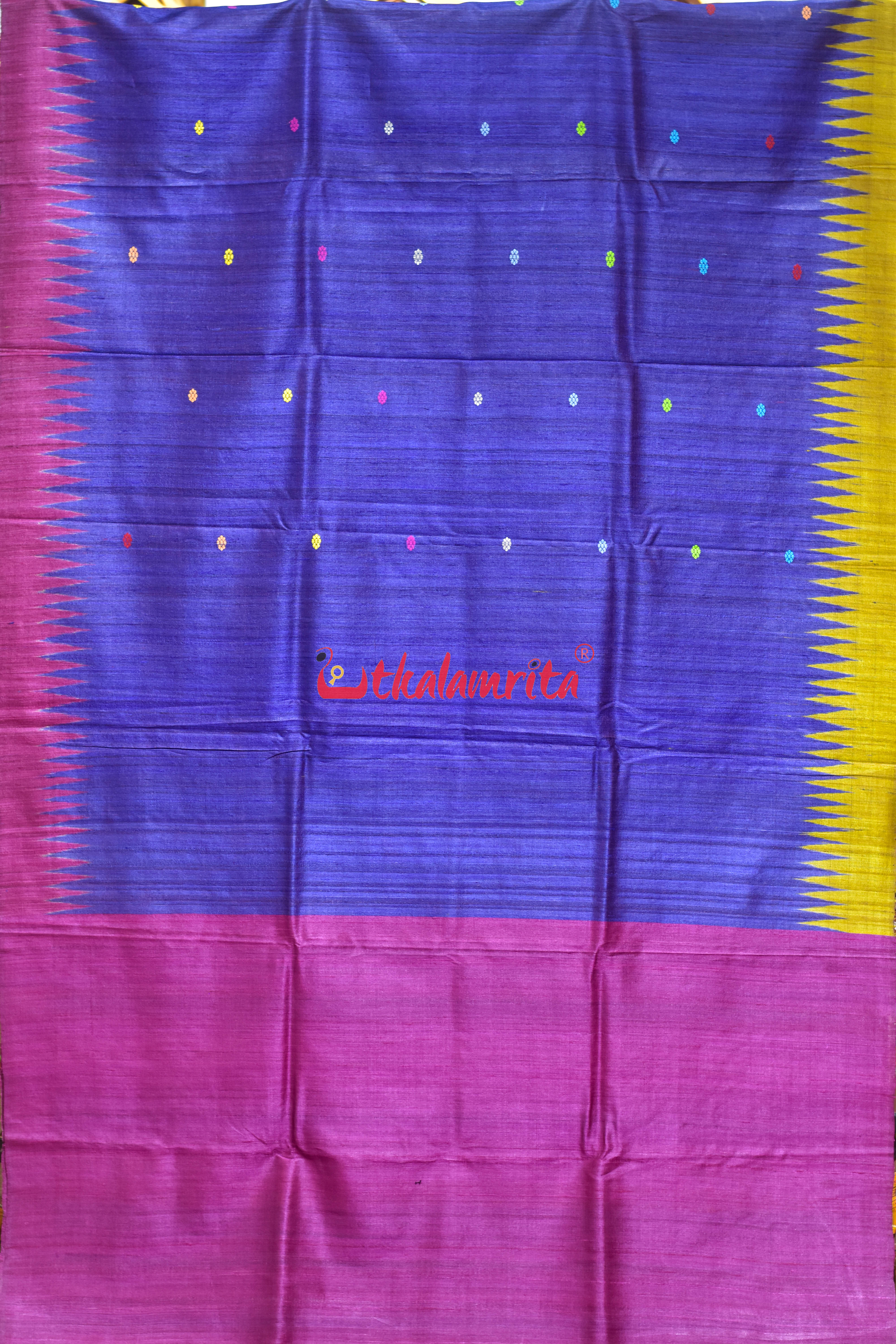 Blue Flower Buti Lotus Anchal Gopalpur Tussar Silk saree