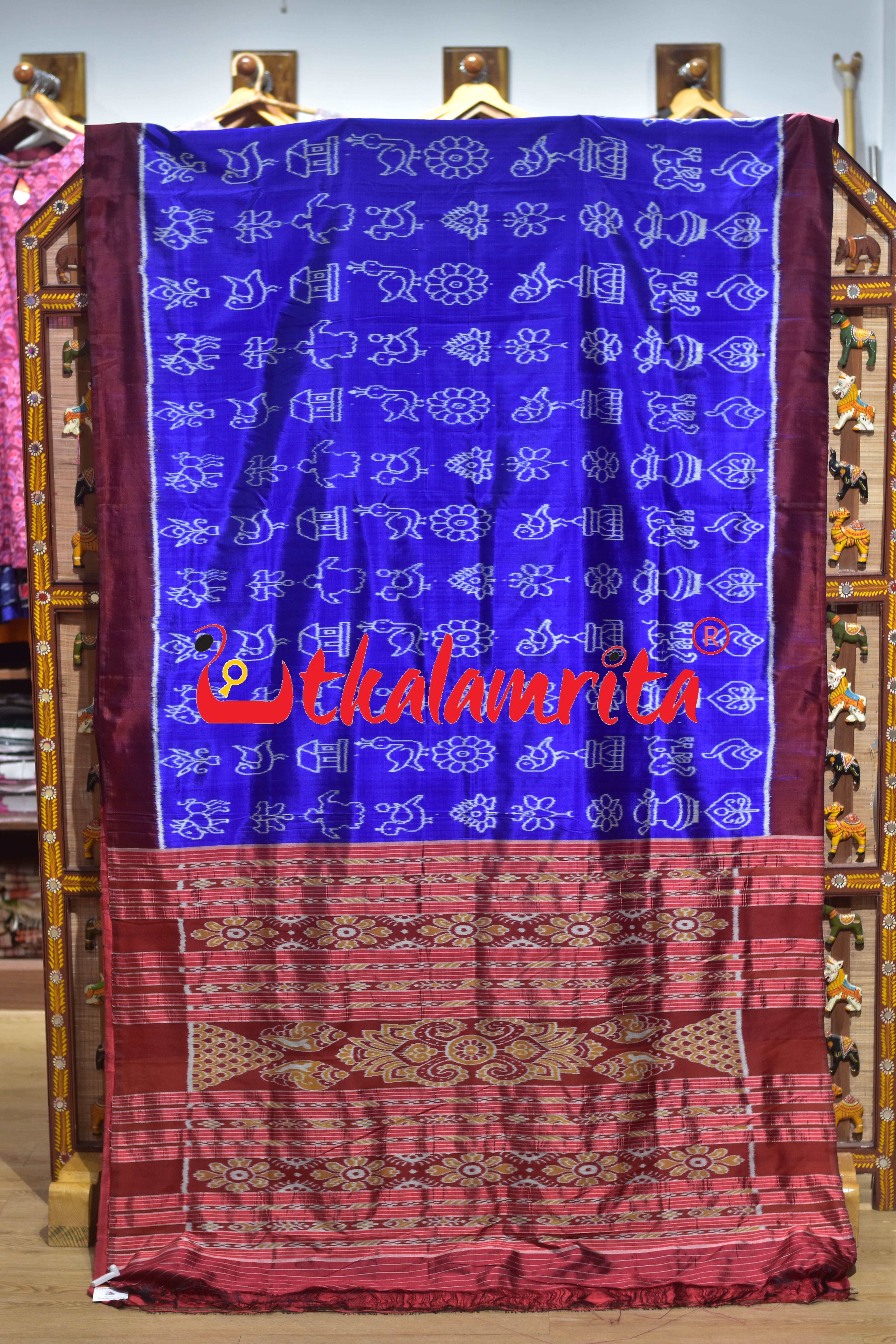 Blue Maroon Nabakothi Khandua Silk Saree
