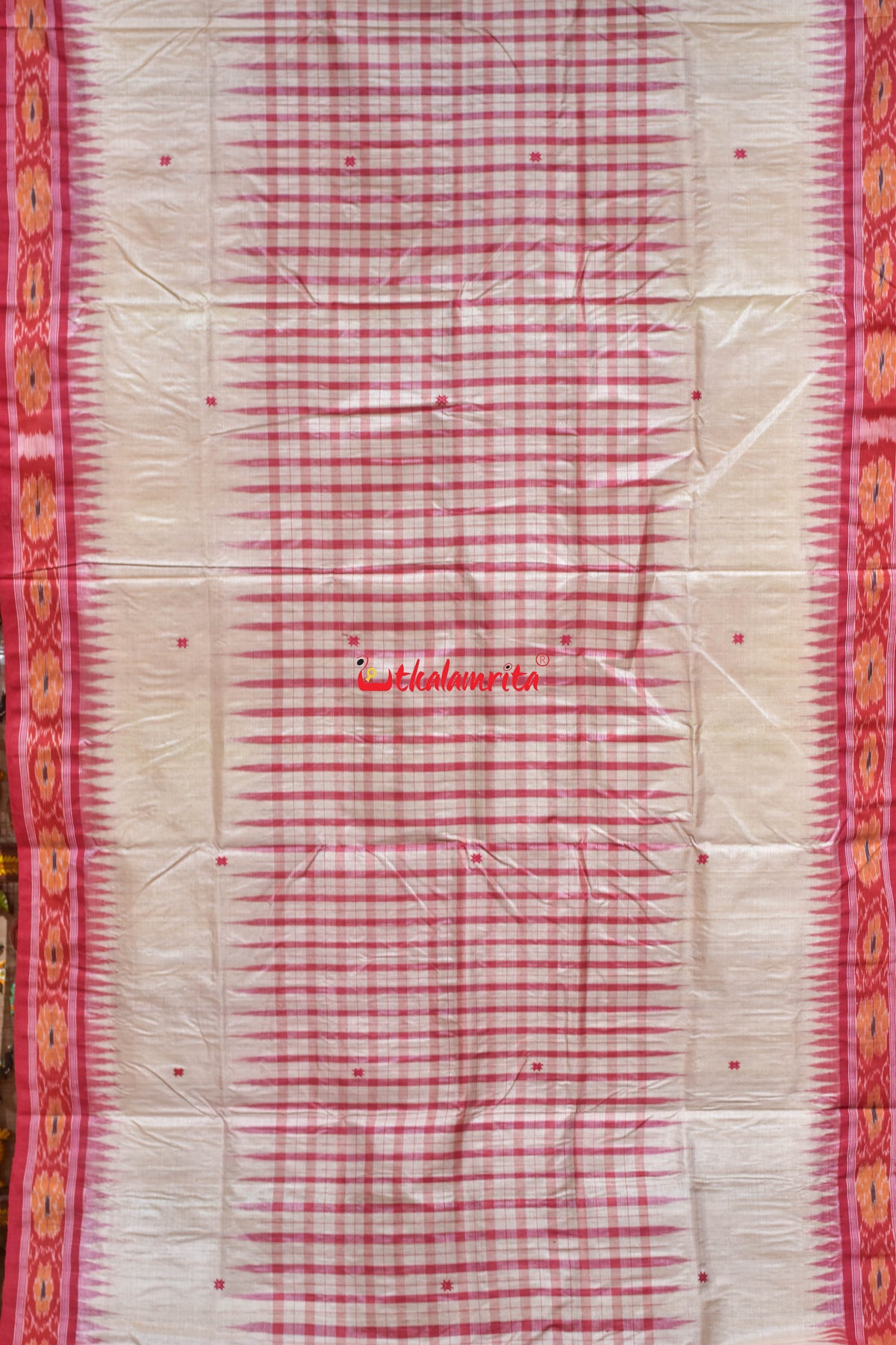 Middle Check Red Gopalpur Tussar Silk Saree