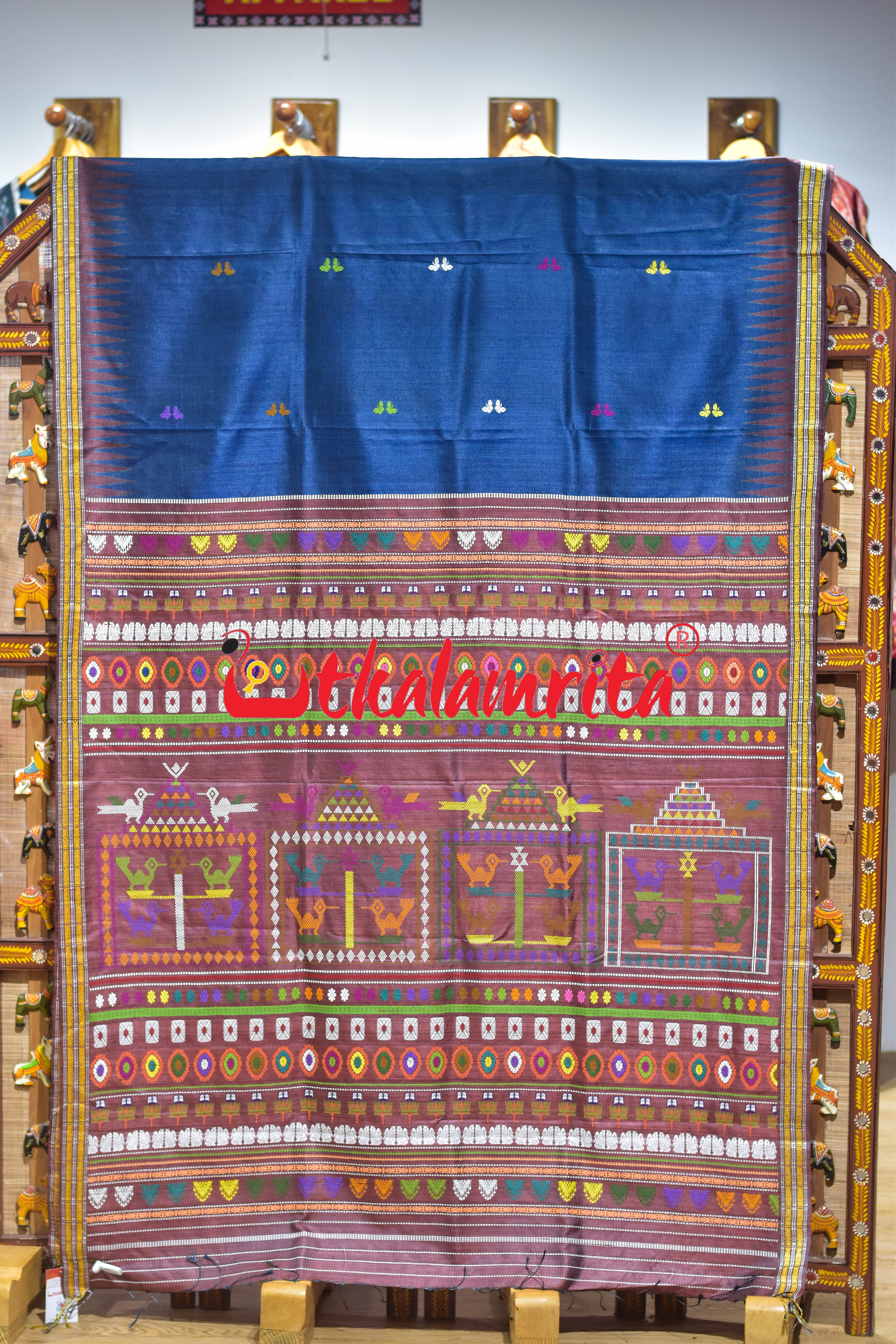 Prussian Blue Original Ganjam Bomkai Inspired Gopalpur Tussar Saree