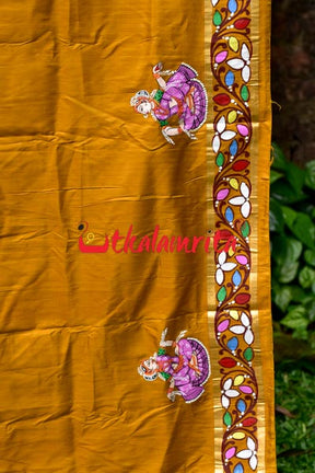 Golden Kandarpa Boita Pattachitra Silk Saree