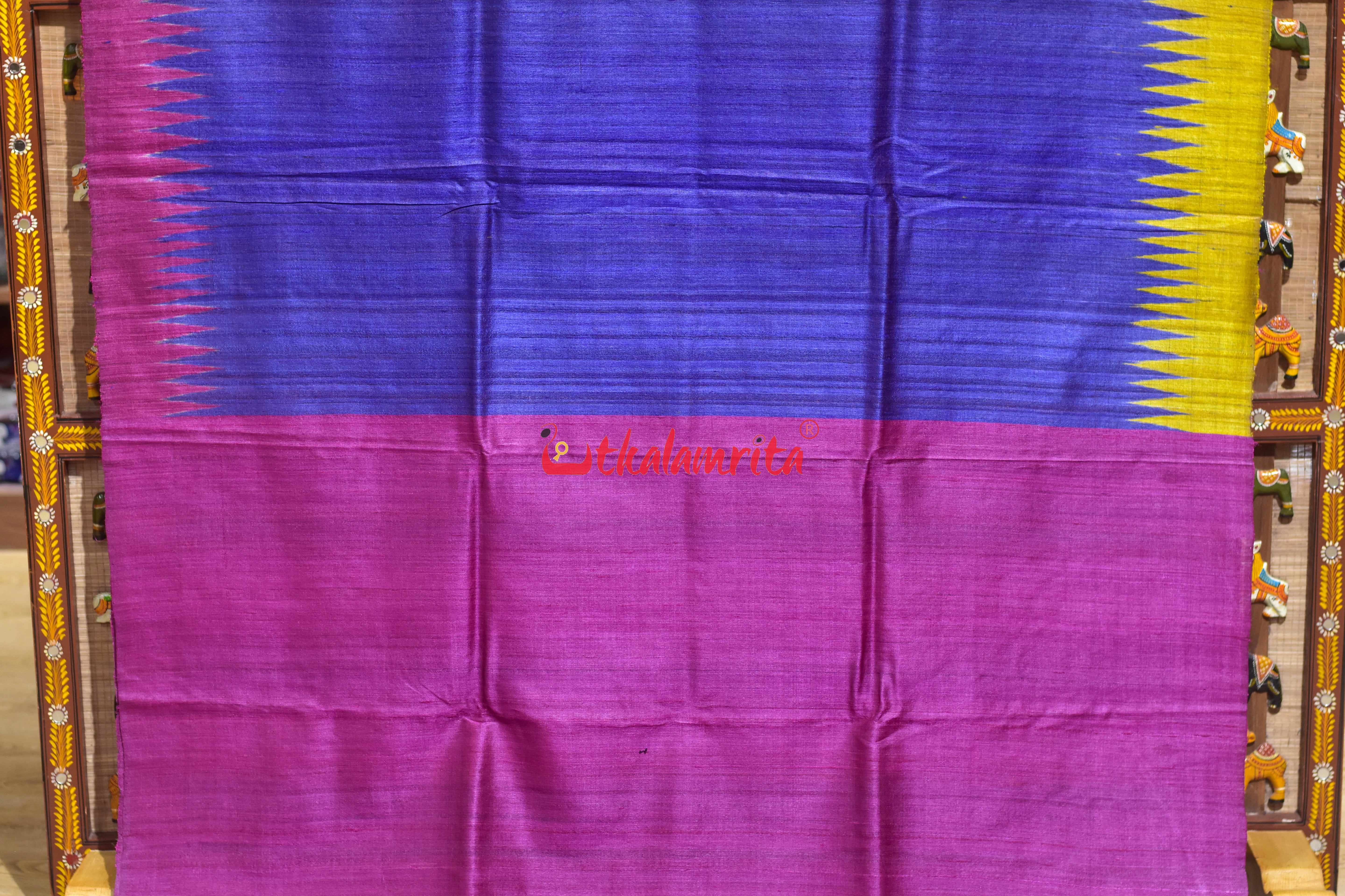 Blue Flower Buti Lotus Anchal Gopalpur Tussar Silk saree