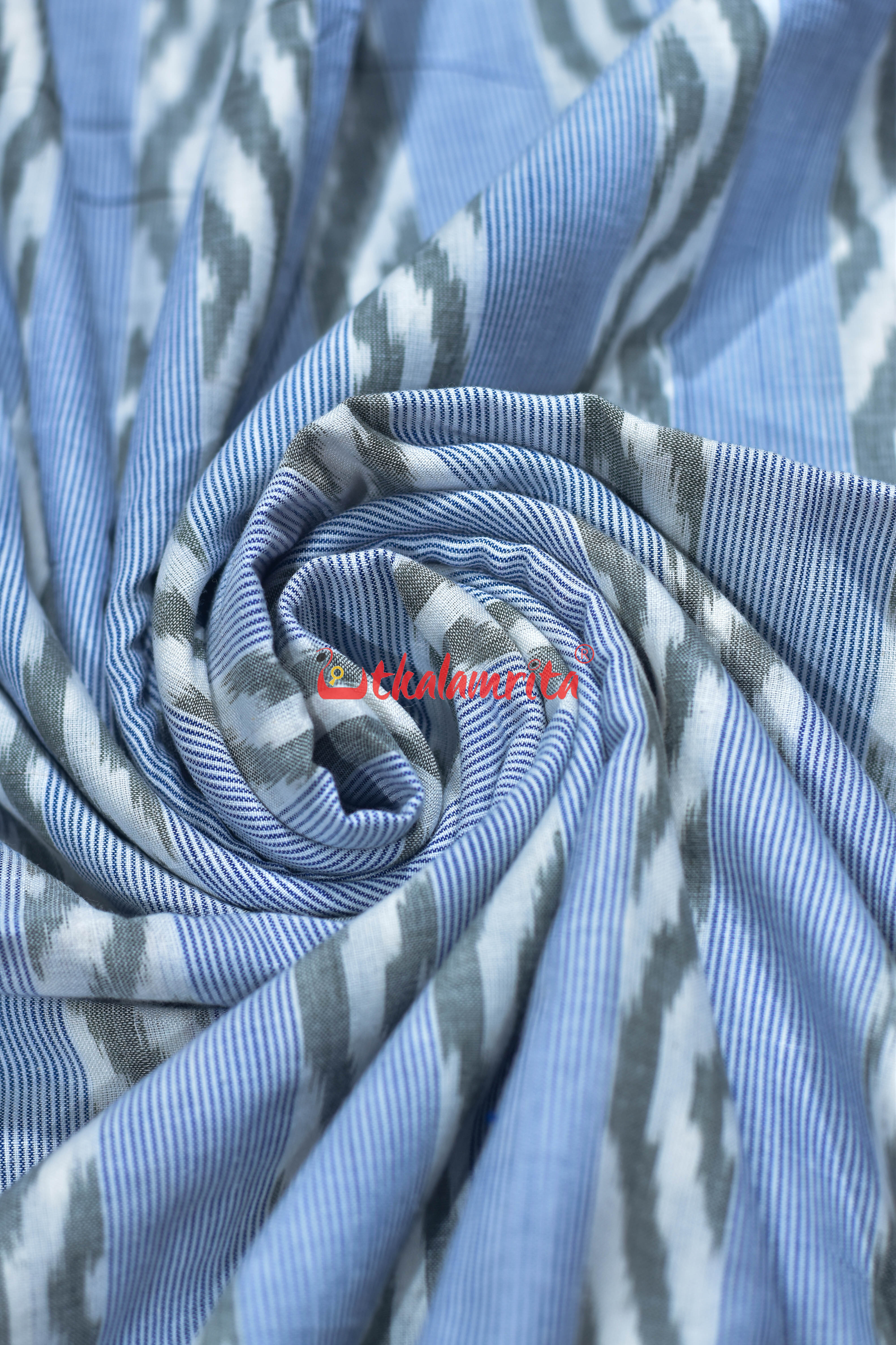 White Blue Lahari Lines Cotton (Fabric)