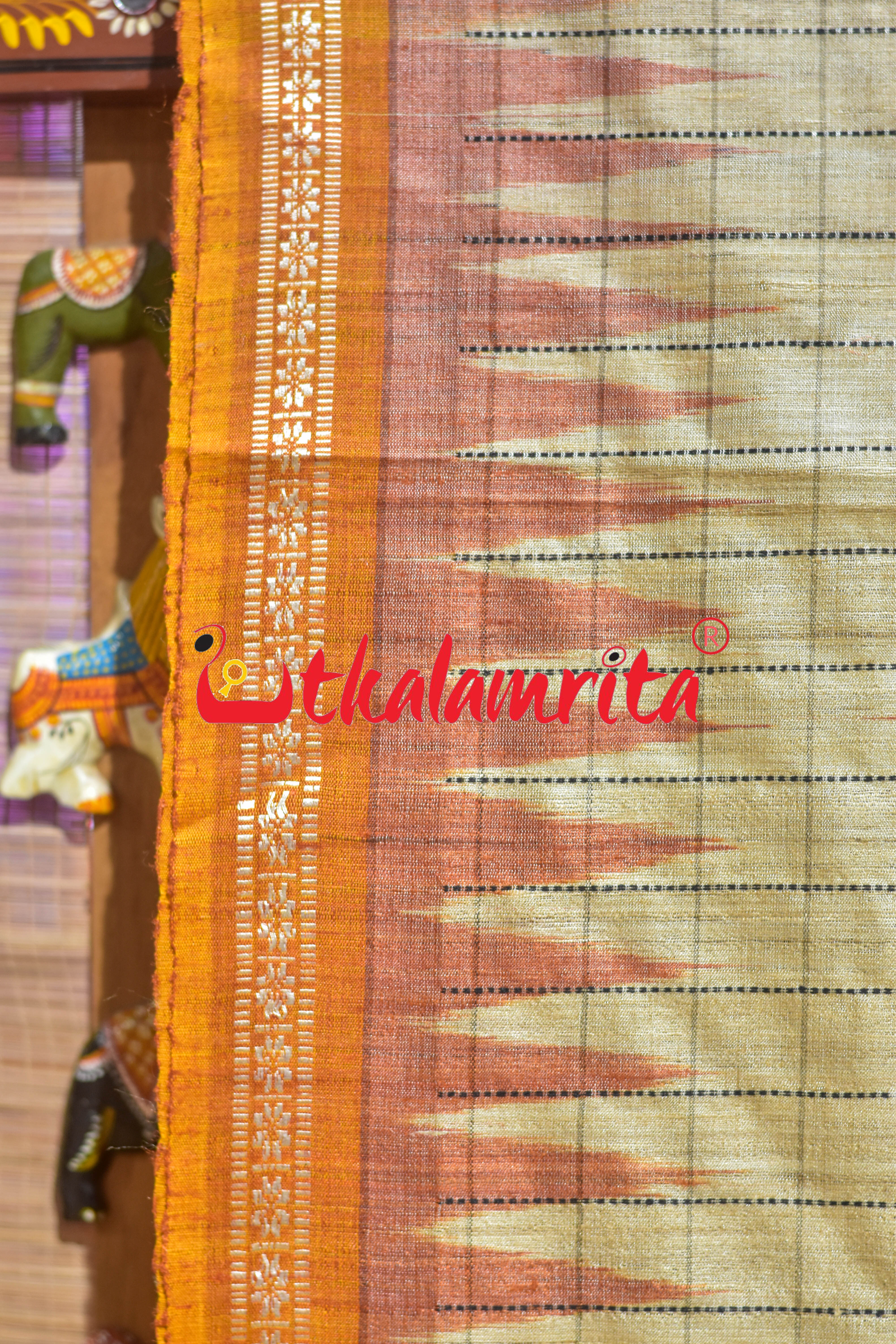 Checks Rust Haldi Ganga Jamuna Fine Gopalpur Tussar Silk Saree