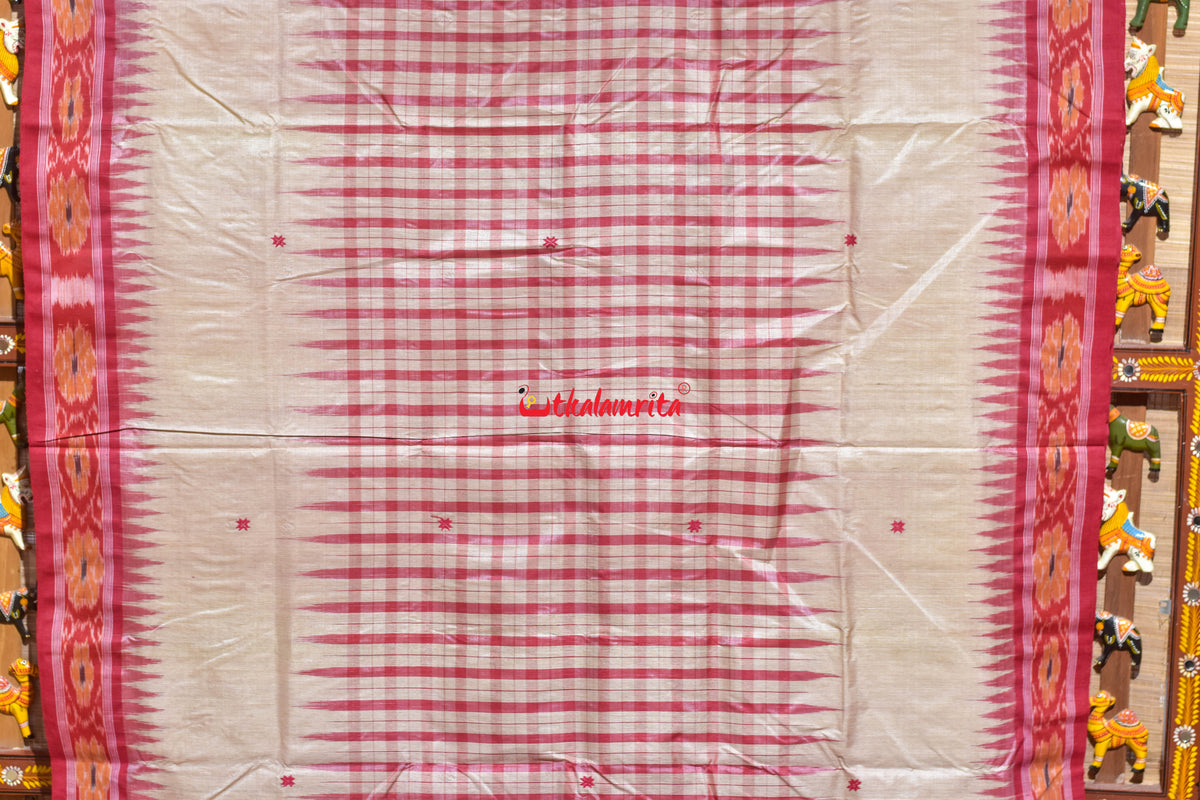 Middle Check Red Gopalpur Tussar Silk Saree