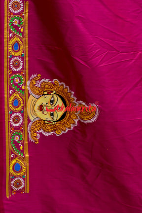 Durga Pattachitra Rani Pink Silk Saree