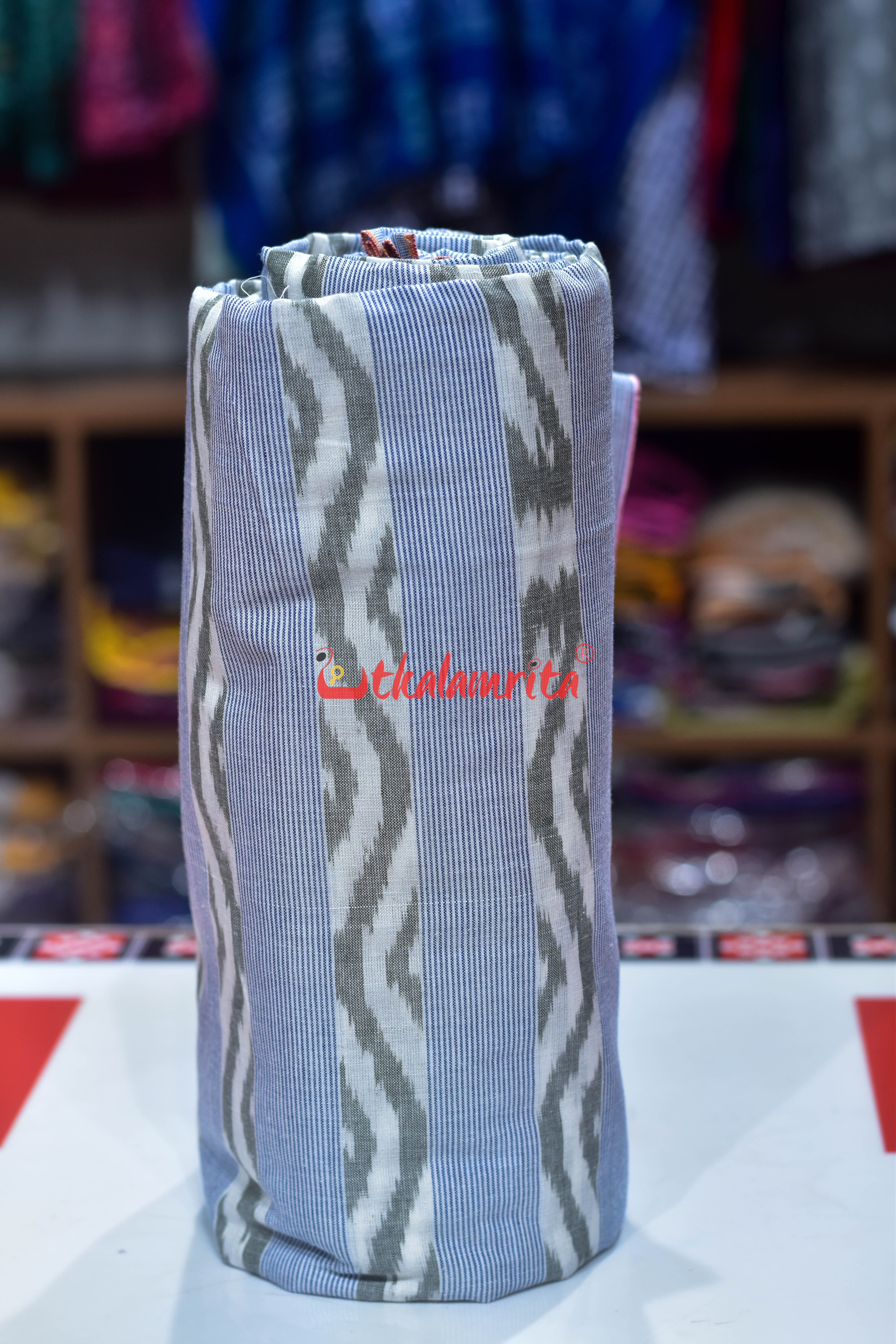 White Blue Lahari Lines Cotton (Fabric)