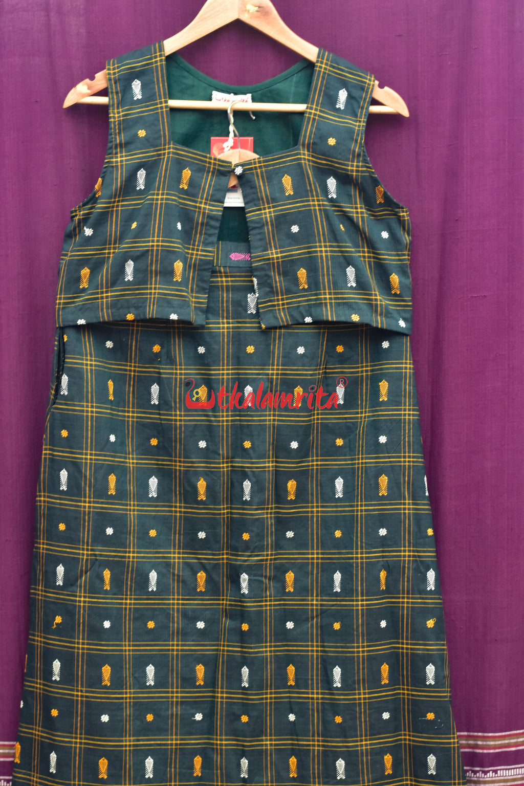 Bottle Green Fish Buti Ladies (Top and Skirt Set)