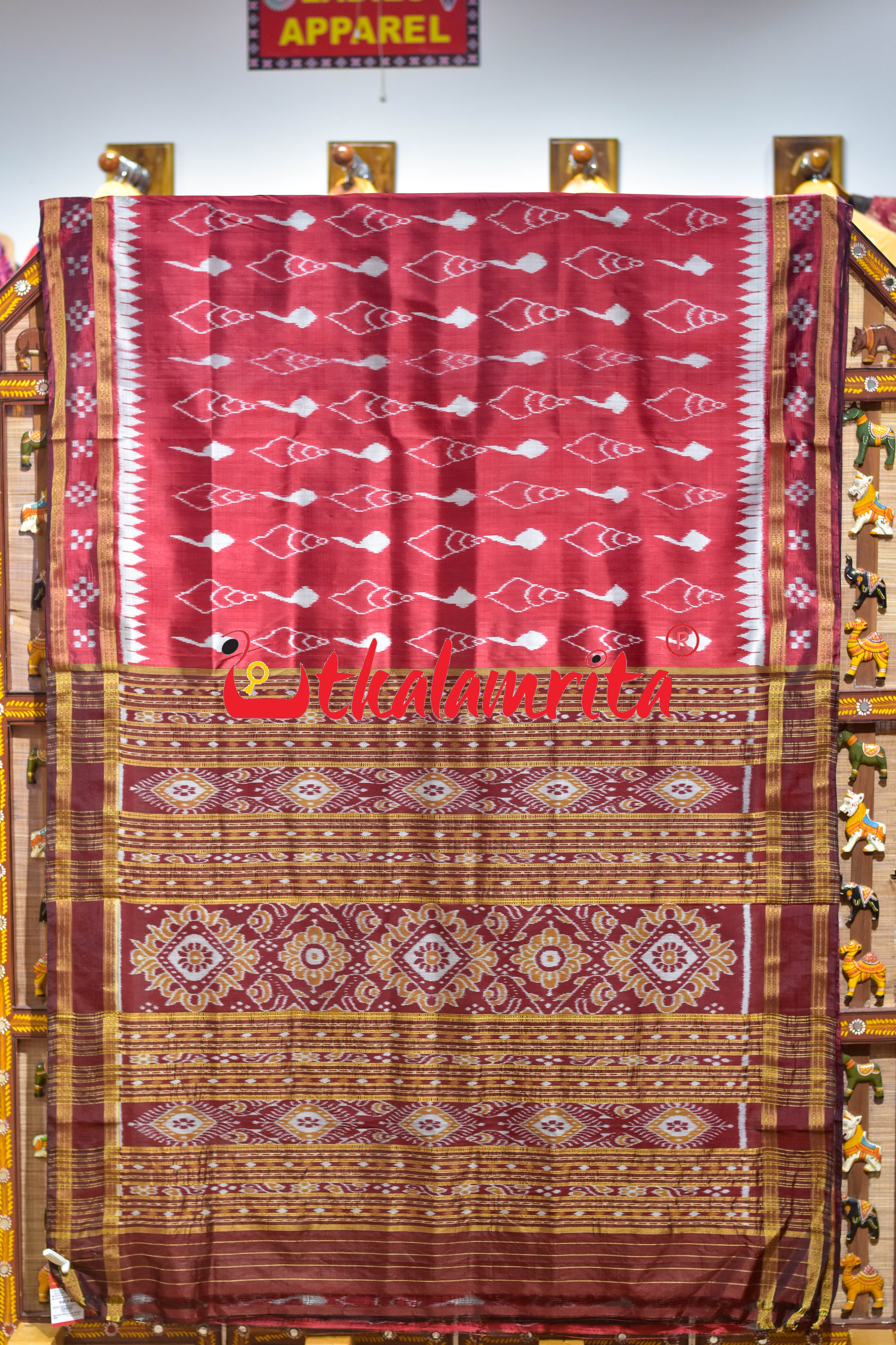 Maroon Body Sankha Khandua Silk Saree