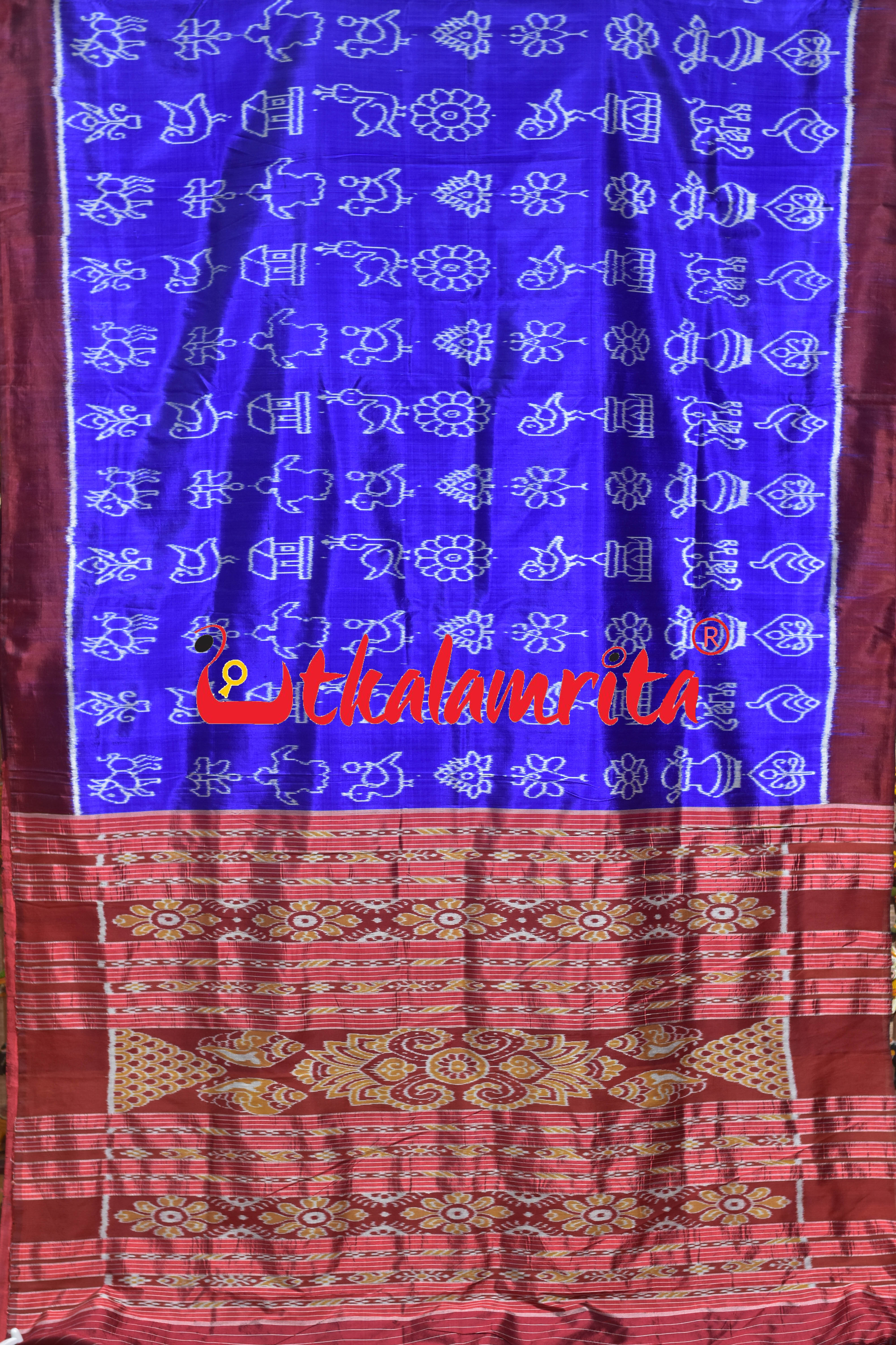 Blue Maroon Nabakothi Khandua Silk Saree
