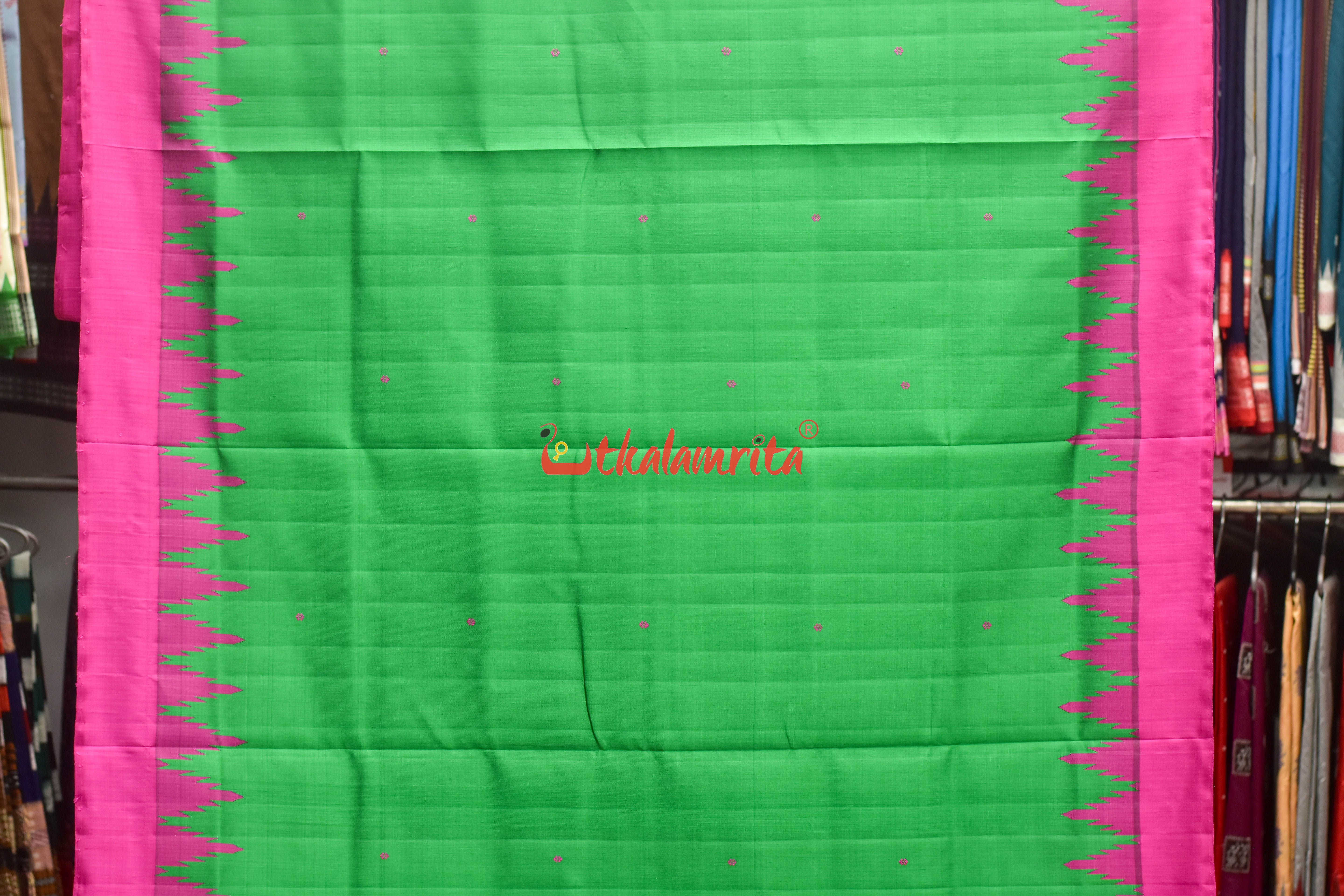 Forest Green Magenta Double Anchal Berhampuri Silk Saree