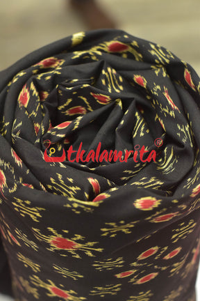 Black Red Star Flower Sambalpuri Silk (Fabric)