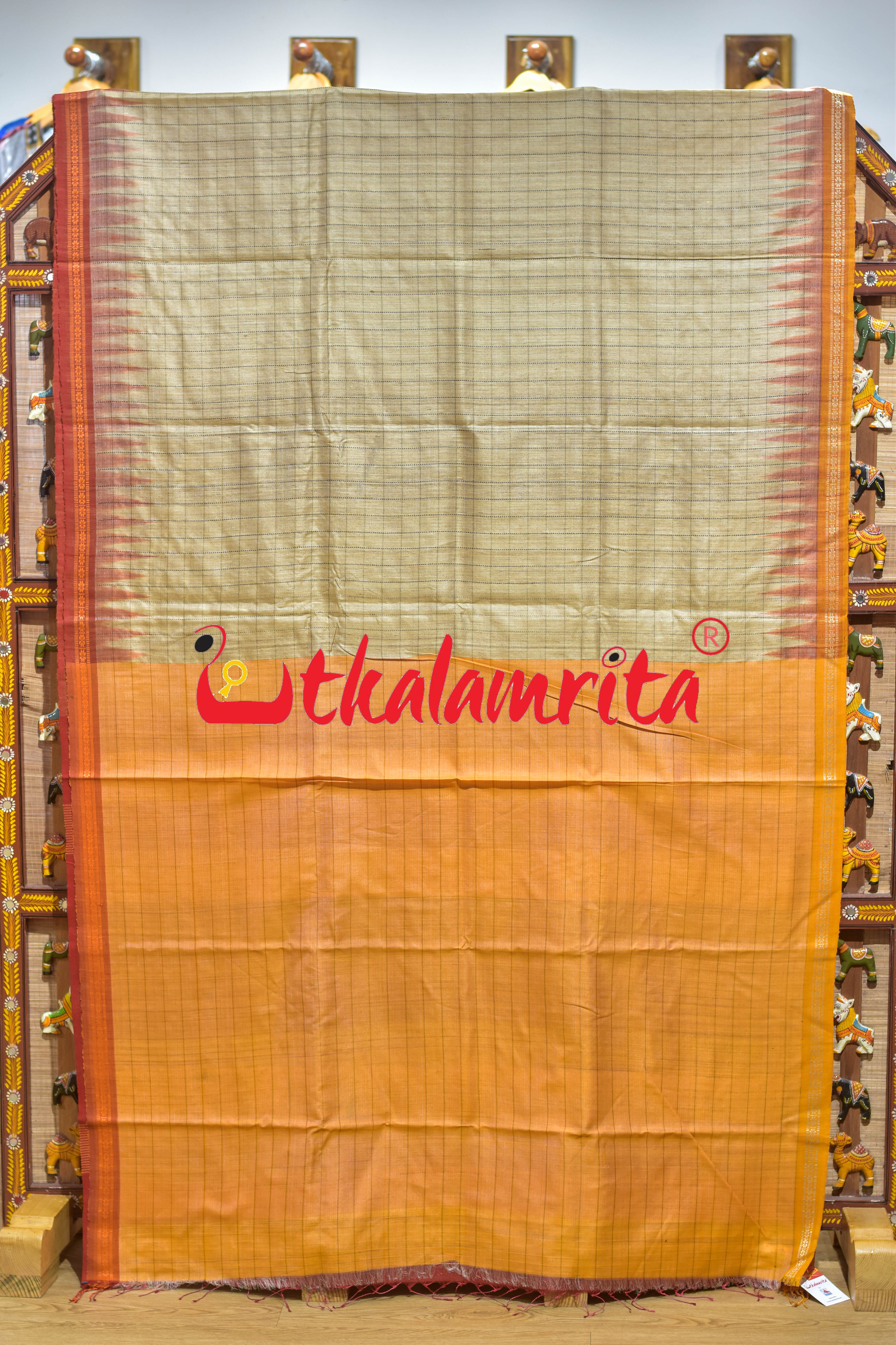 Checks Rust Haldi Ganga Jamuna Fine Gopalpur Tussar Silk Saree