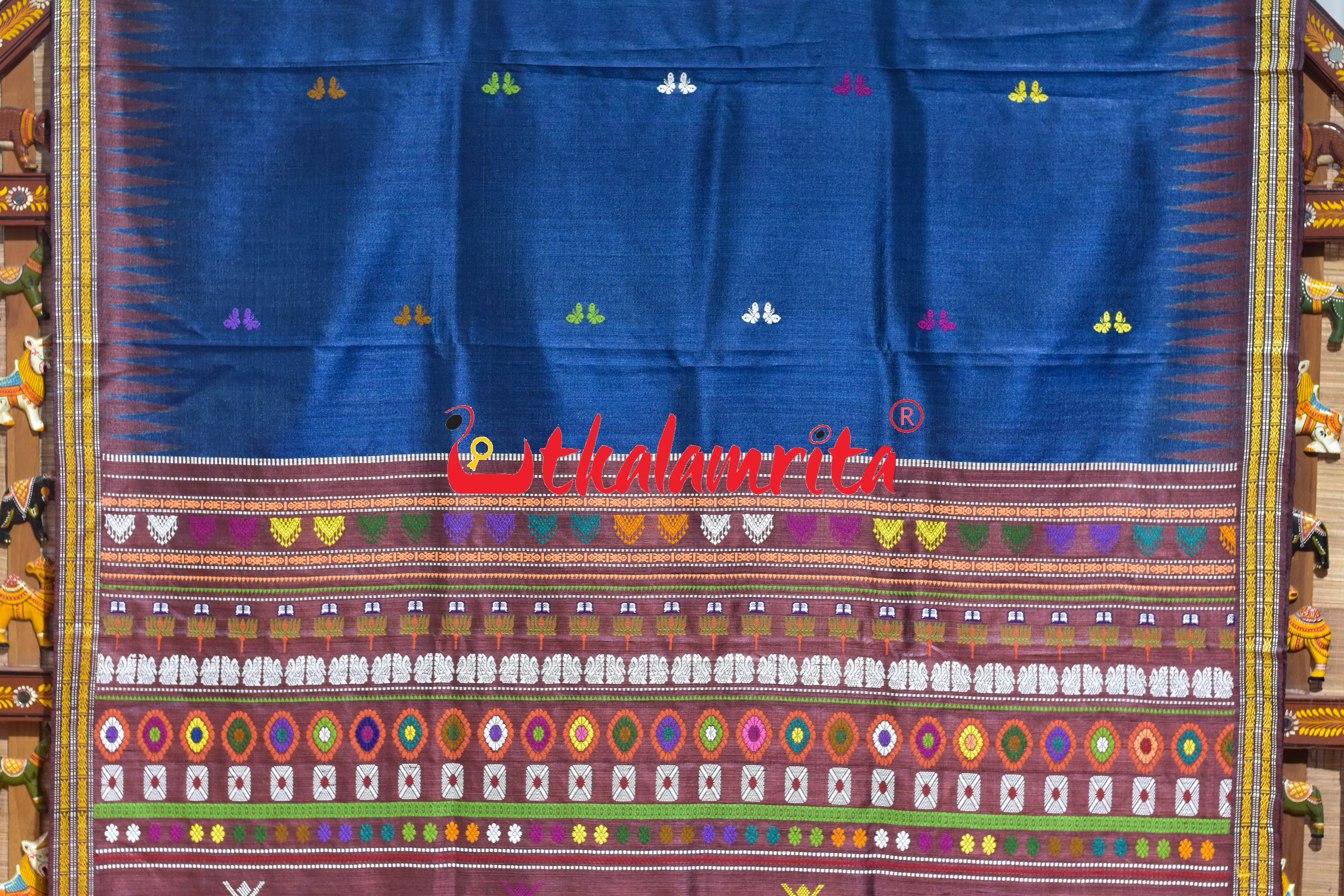 Prussian Blue Original Ganjam Bomkai Inspired Gopalpur Tussar Saree
