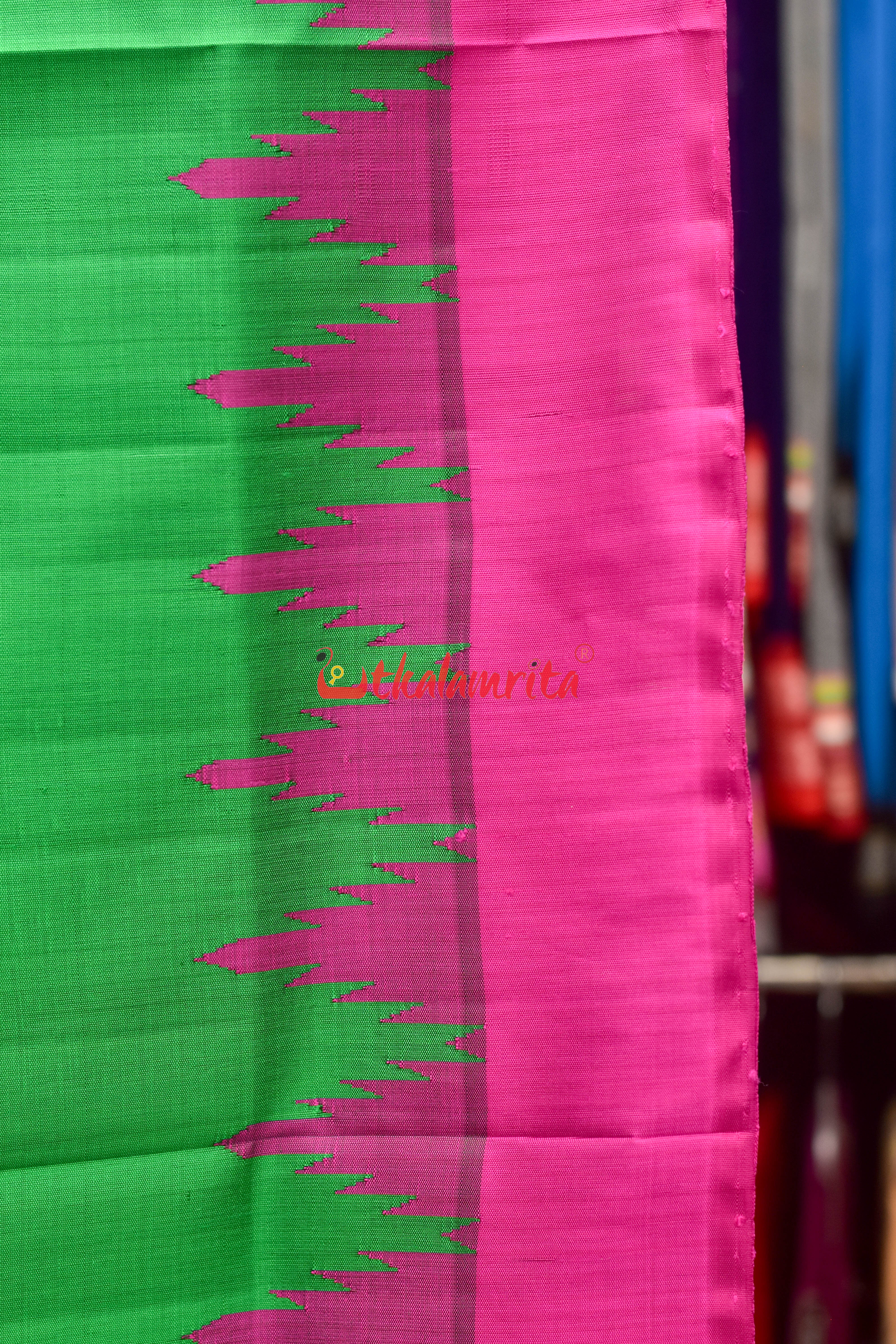 Forest Green Magenta Double Anchal Berhampuri Silk Saree