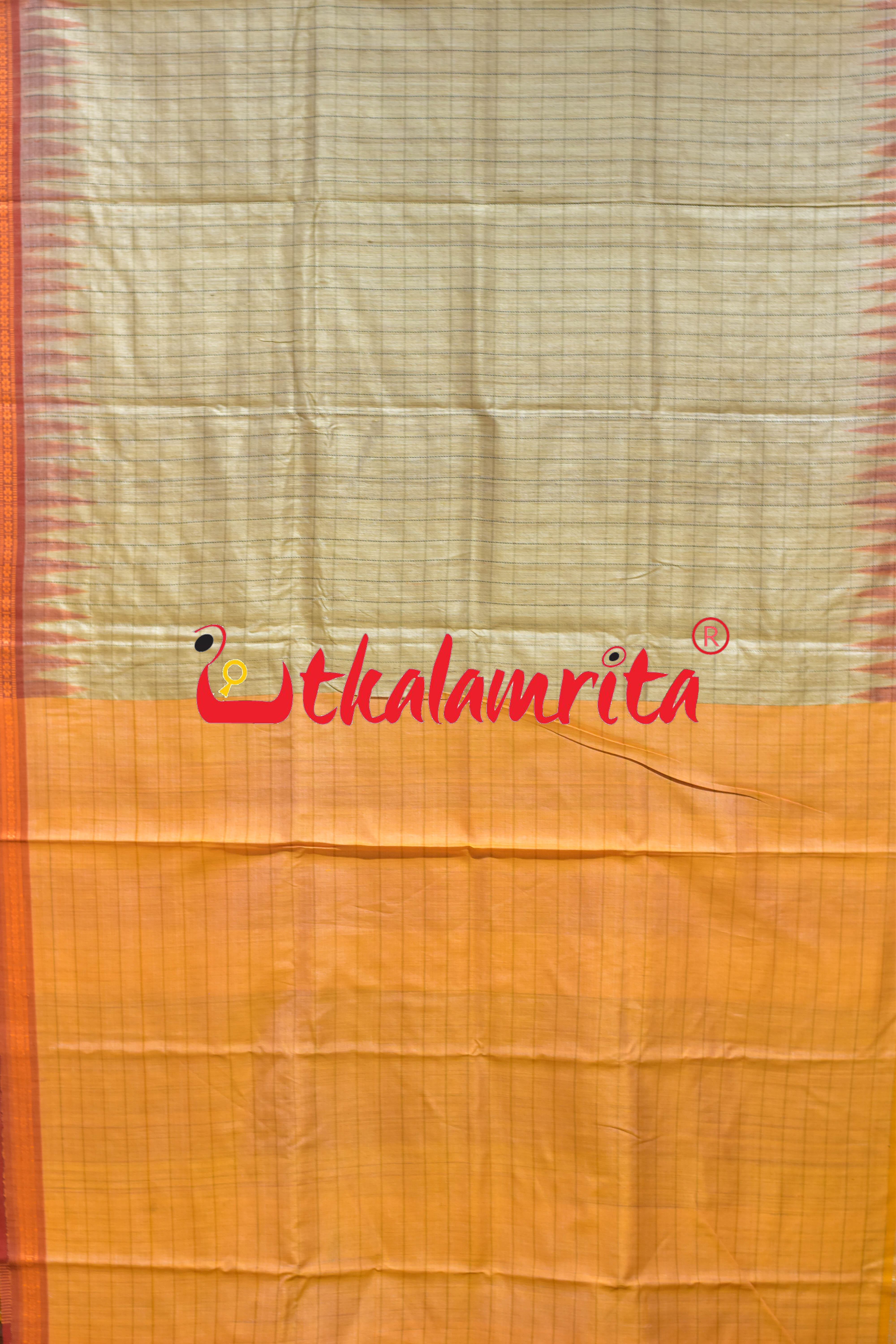 Checks Rust Haldi Ganga Jamuna Fine Gopalpur Tussar Silk Saree