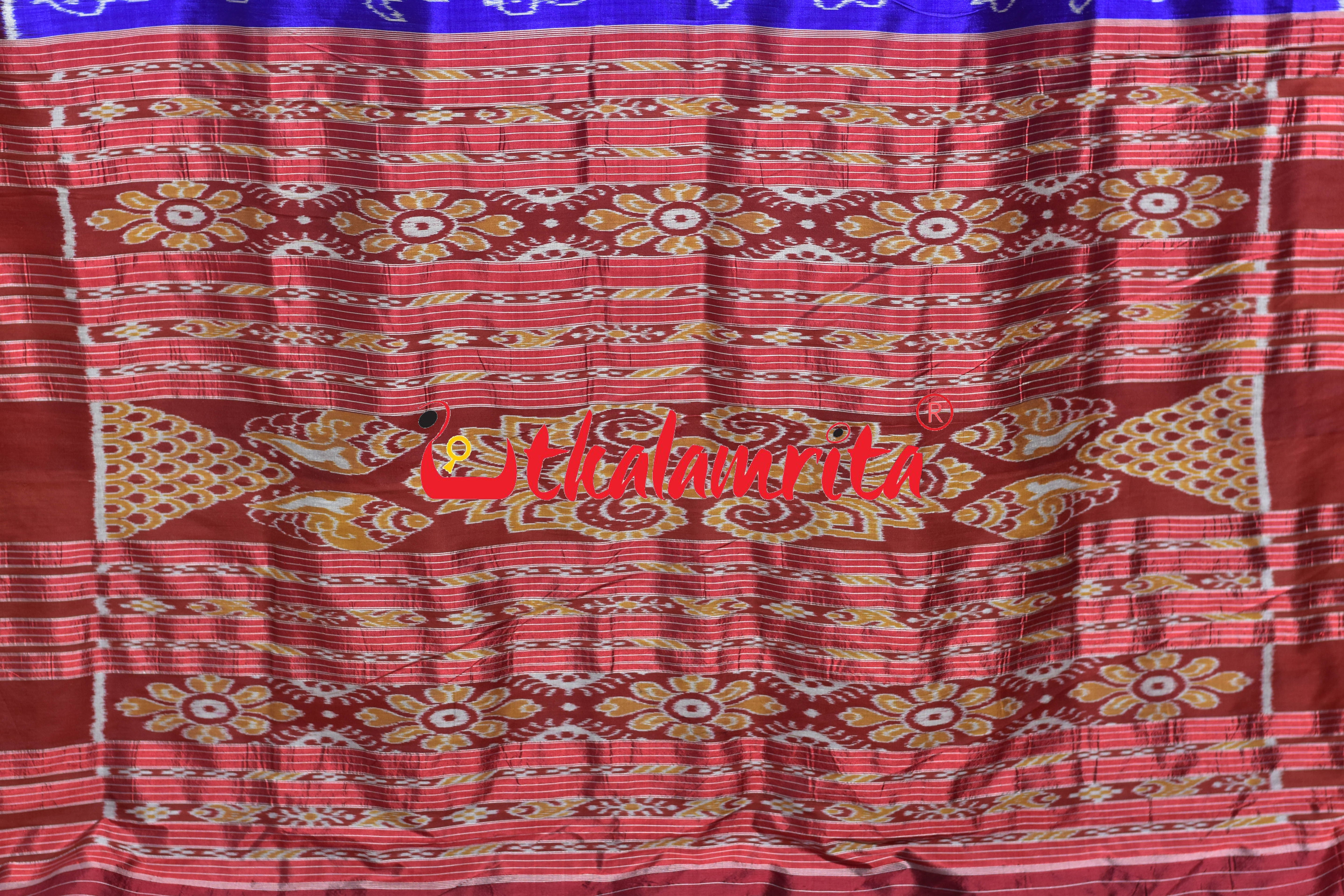 Blue Maroon Nabakothi Khandua Silk Saree
