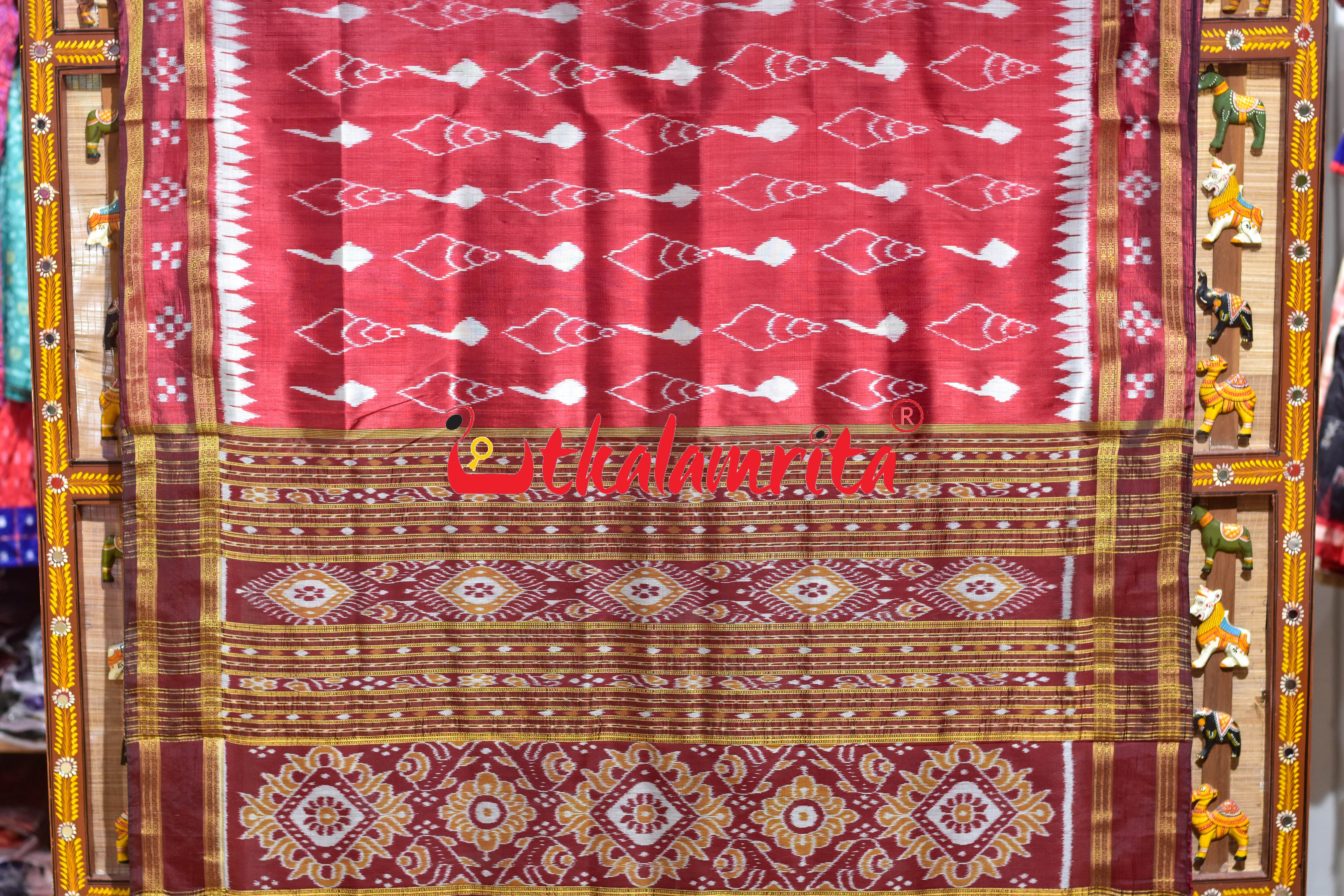 Maroon Body Sankha Khandua Silk Saree