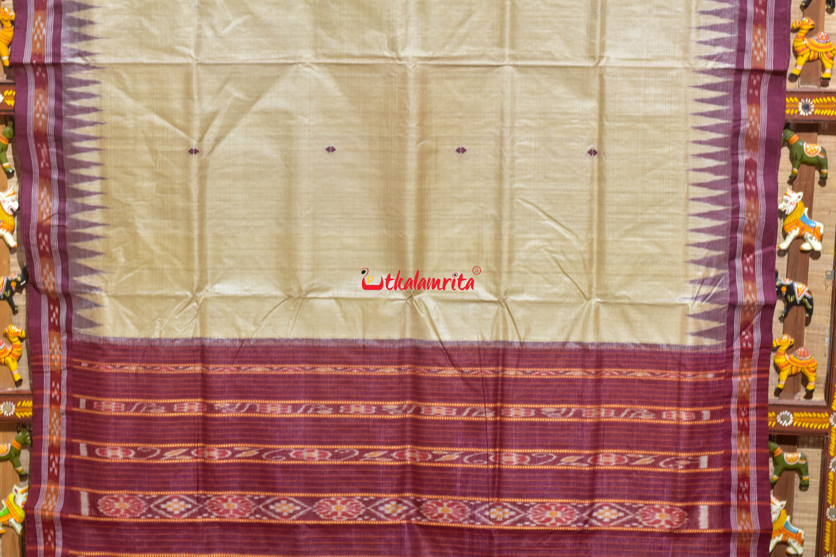 Natural Maroon Border Pasapali Gopalpur Tussar Silk Saree