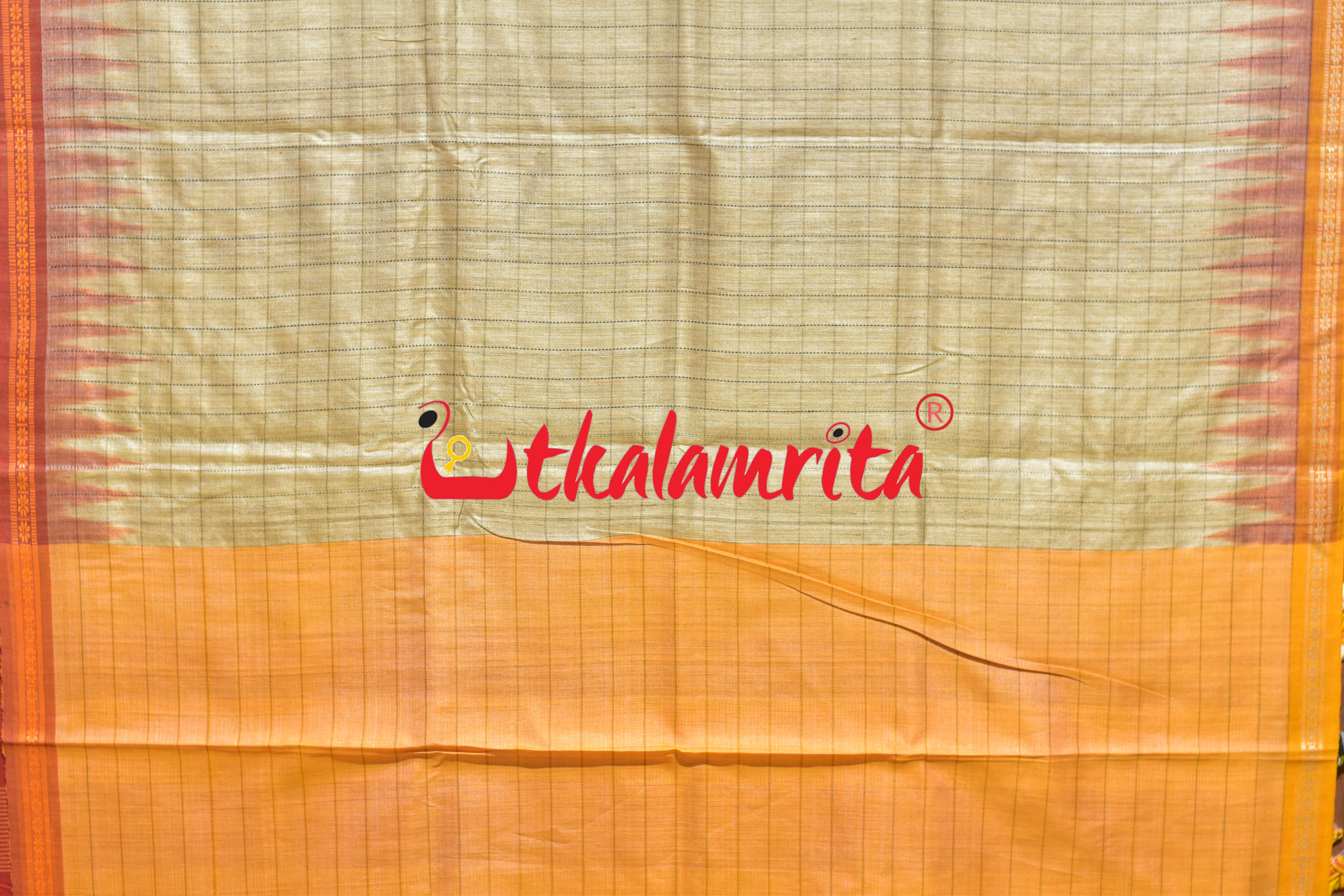 Checks Rust Haldi Ganga Jamuna Fine Gopalpur Tussar Silk Saree