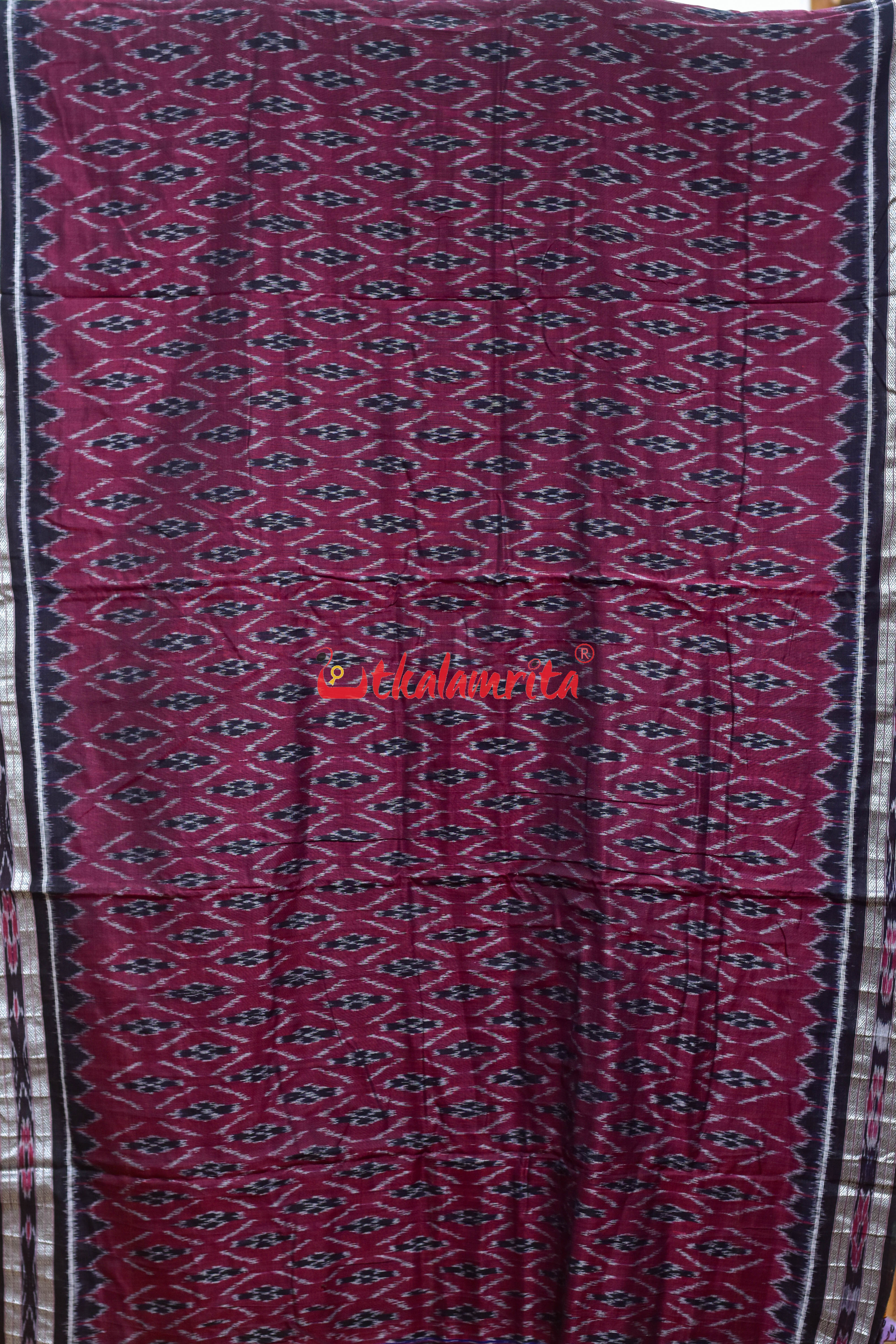 Maroon Black Patra Phula Khandua Cotton Saree