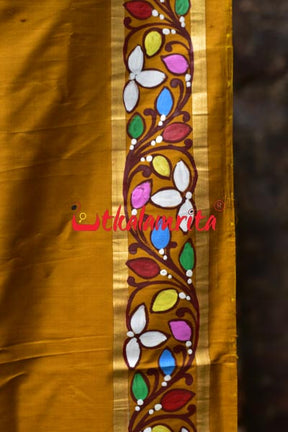 Golden Kandarpa Boita Pattachitra Silk Saree