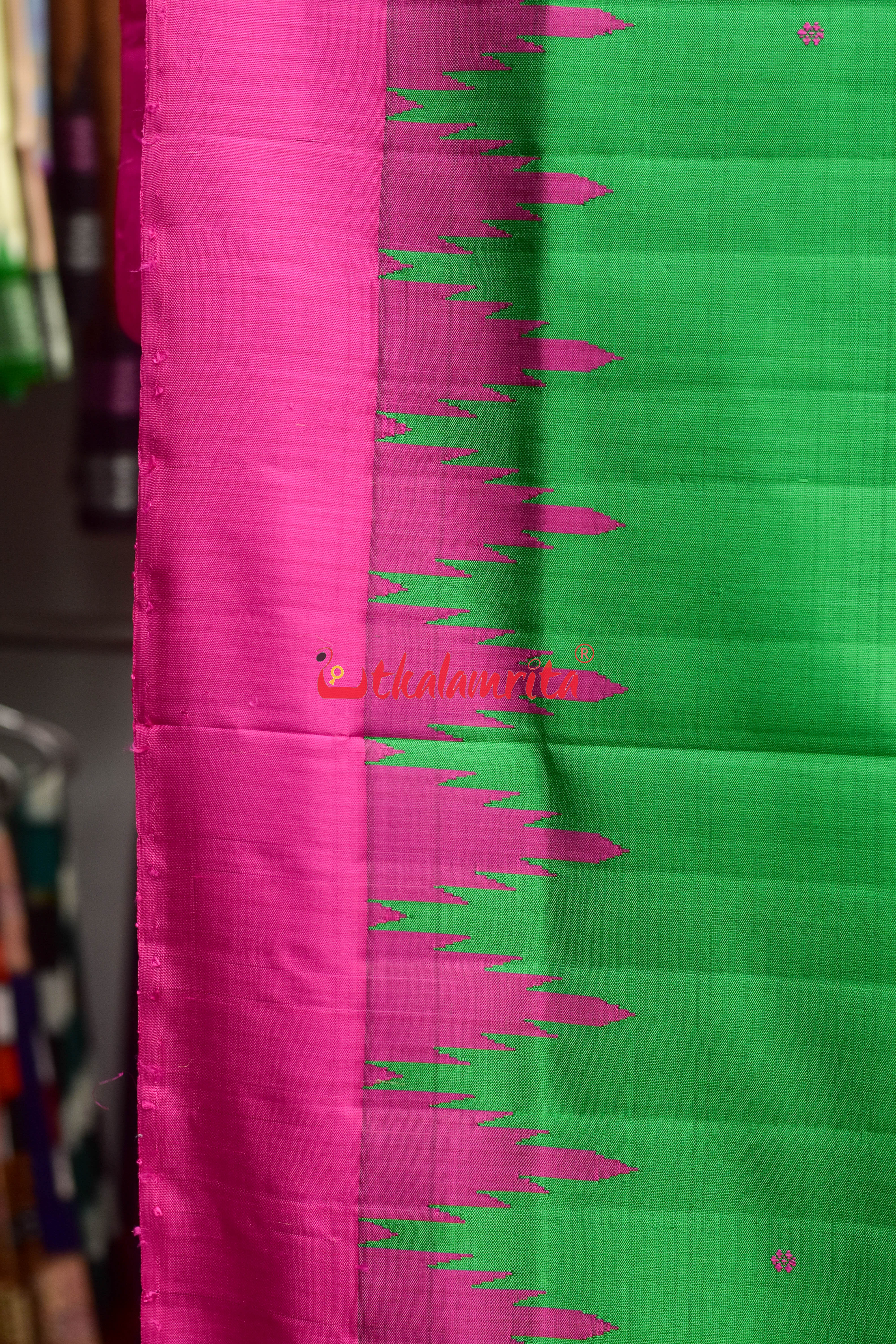 Forest Green Magenta Double Anchal Berhampuri Silk Saree