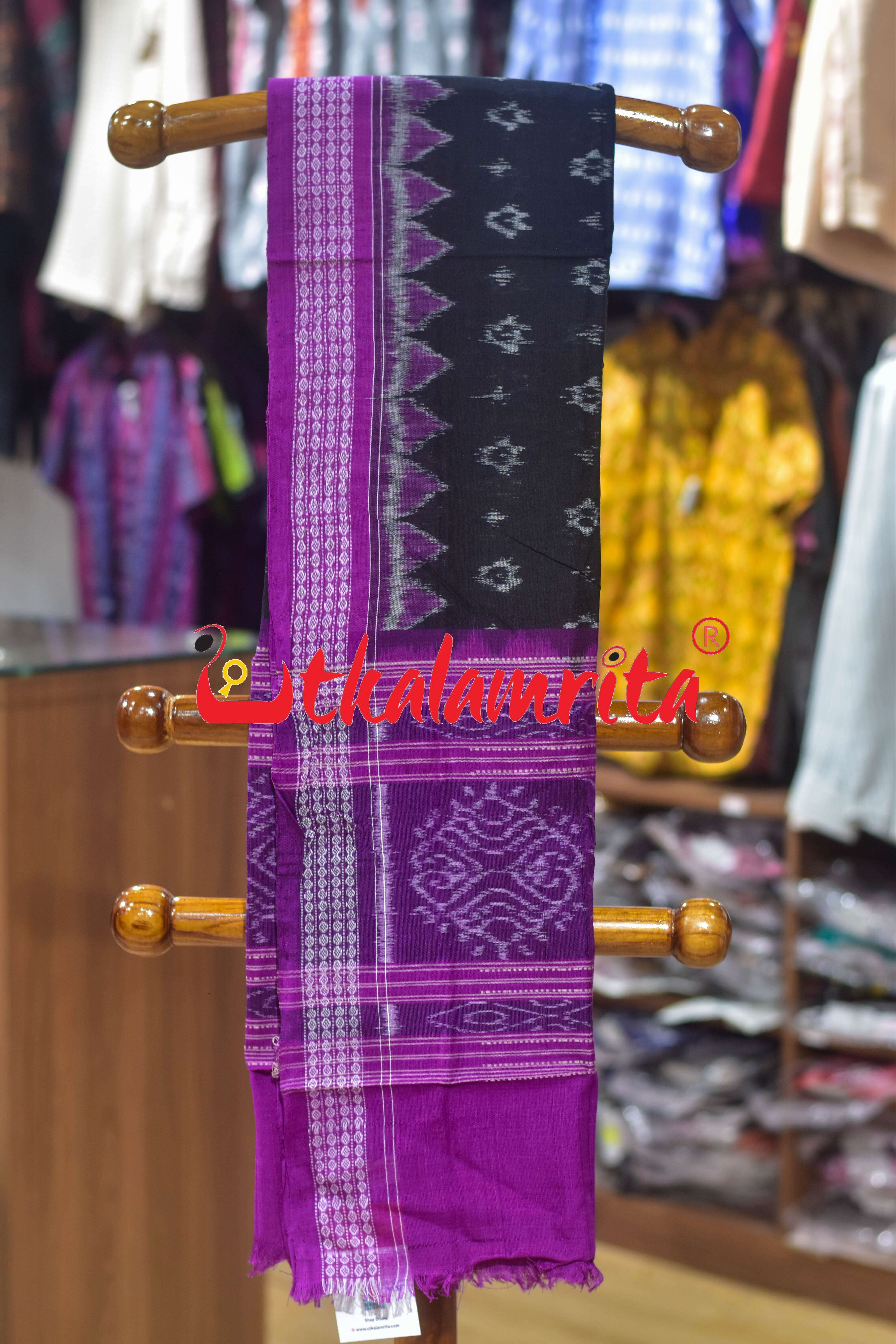 Black Magenta Star Phula Sambalpuri (Dupatta)