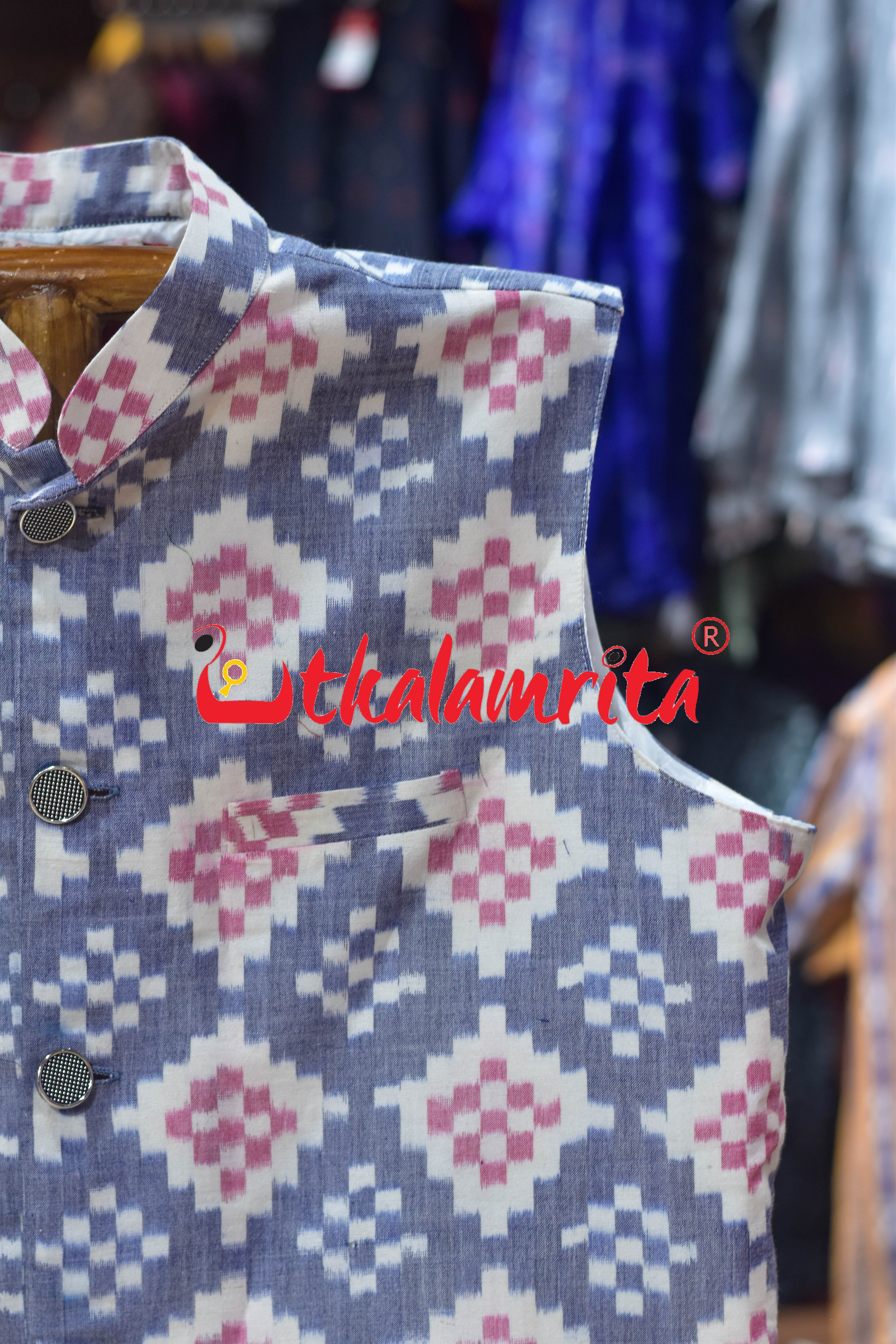 White Blue Plain Pasapali (Modi Jacket)