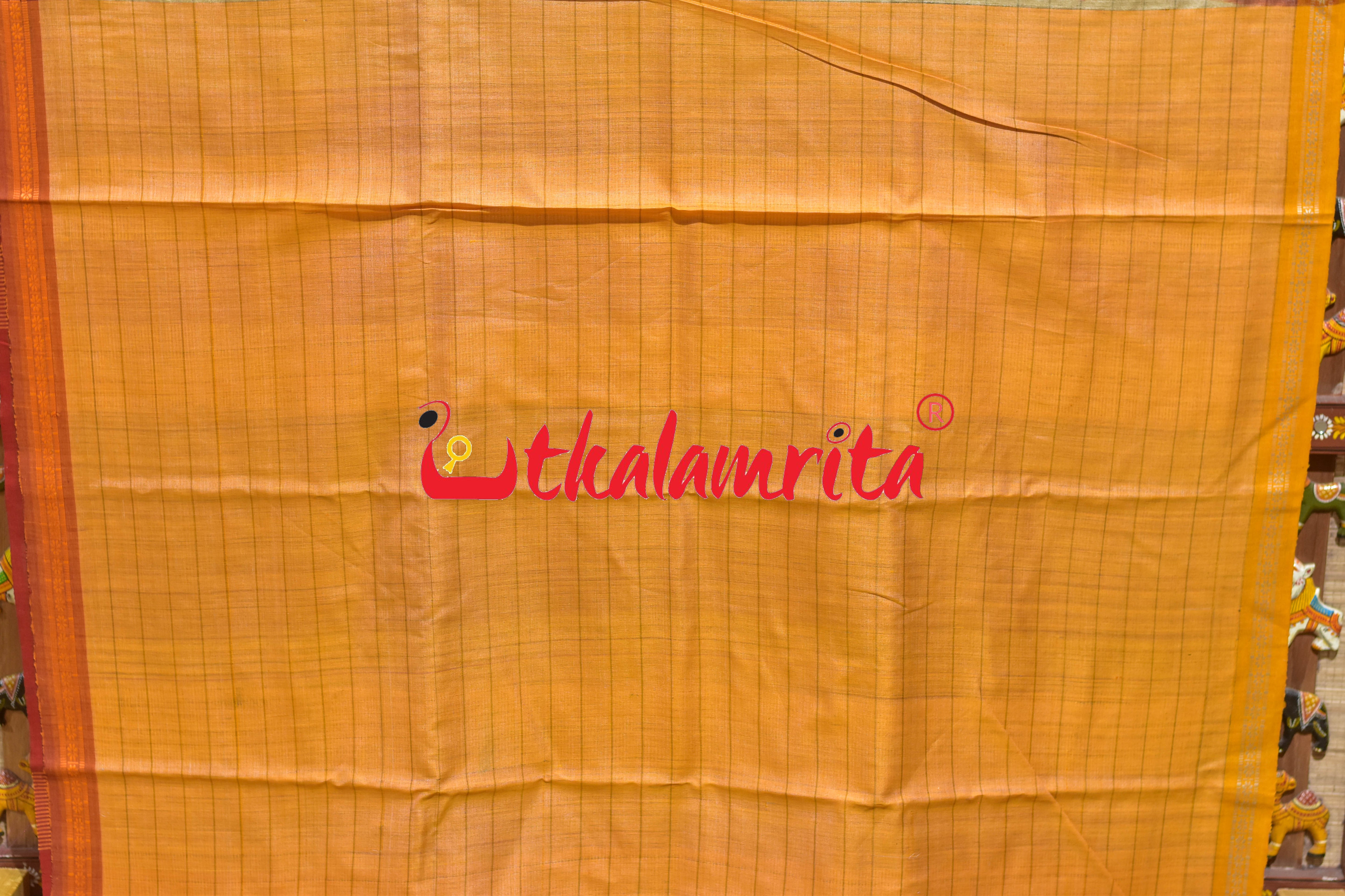 Checks Rust Haldi Ganga Jamuna Fine Gopalpur Tussar Silk Saree