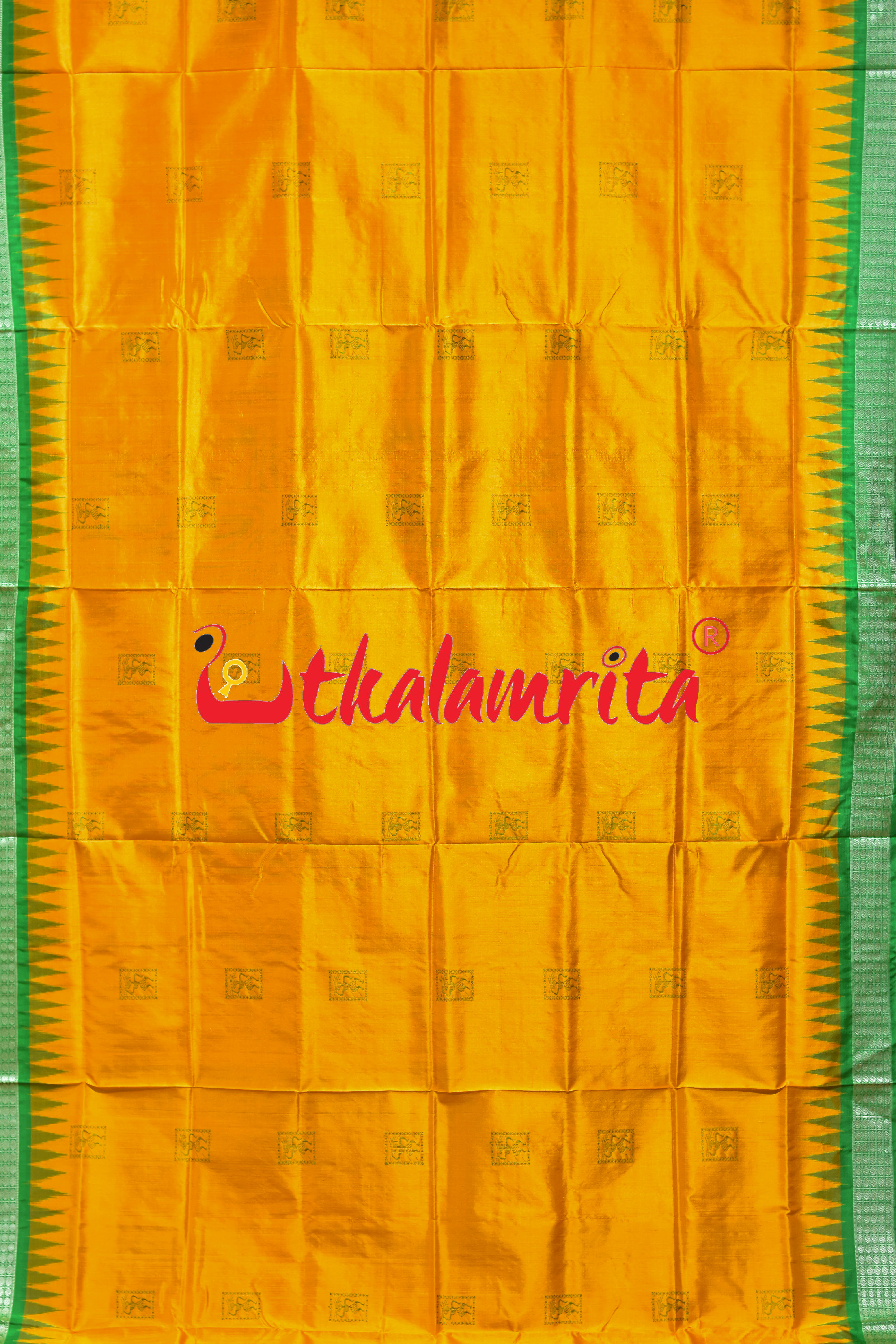 Frooti Golden Green Dhaana Tribal Bomkai Silk Saree