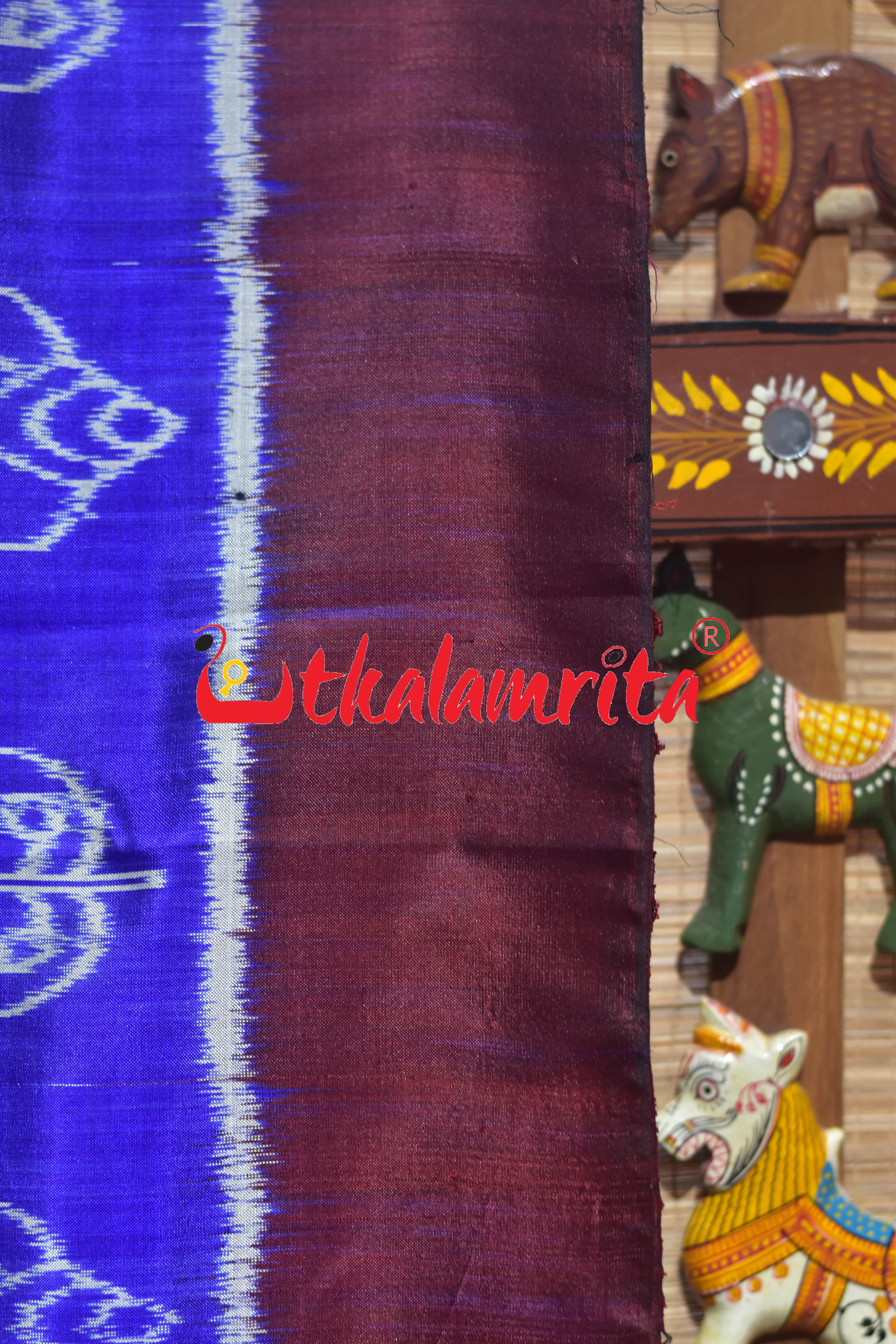 Blue Maroon Nabakothi Khandua Silk Saree