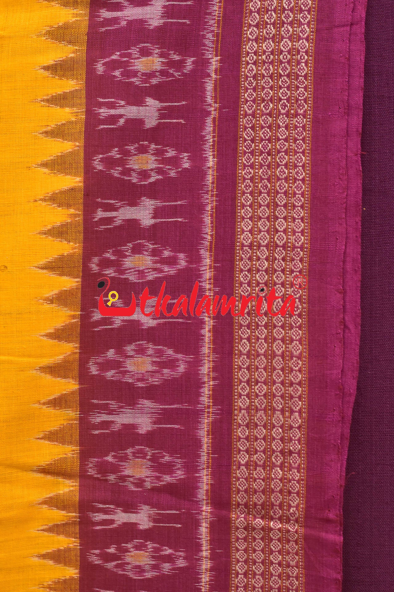 Magenta Yellow Standing Tribal Sambalpuri Dress Set