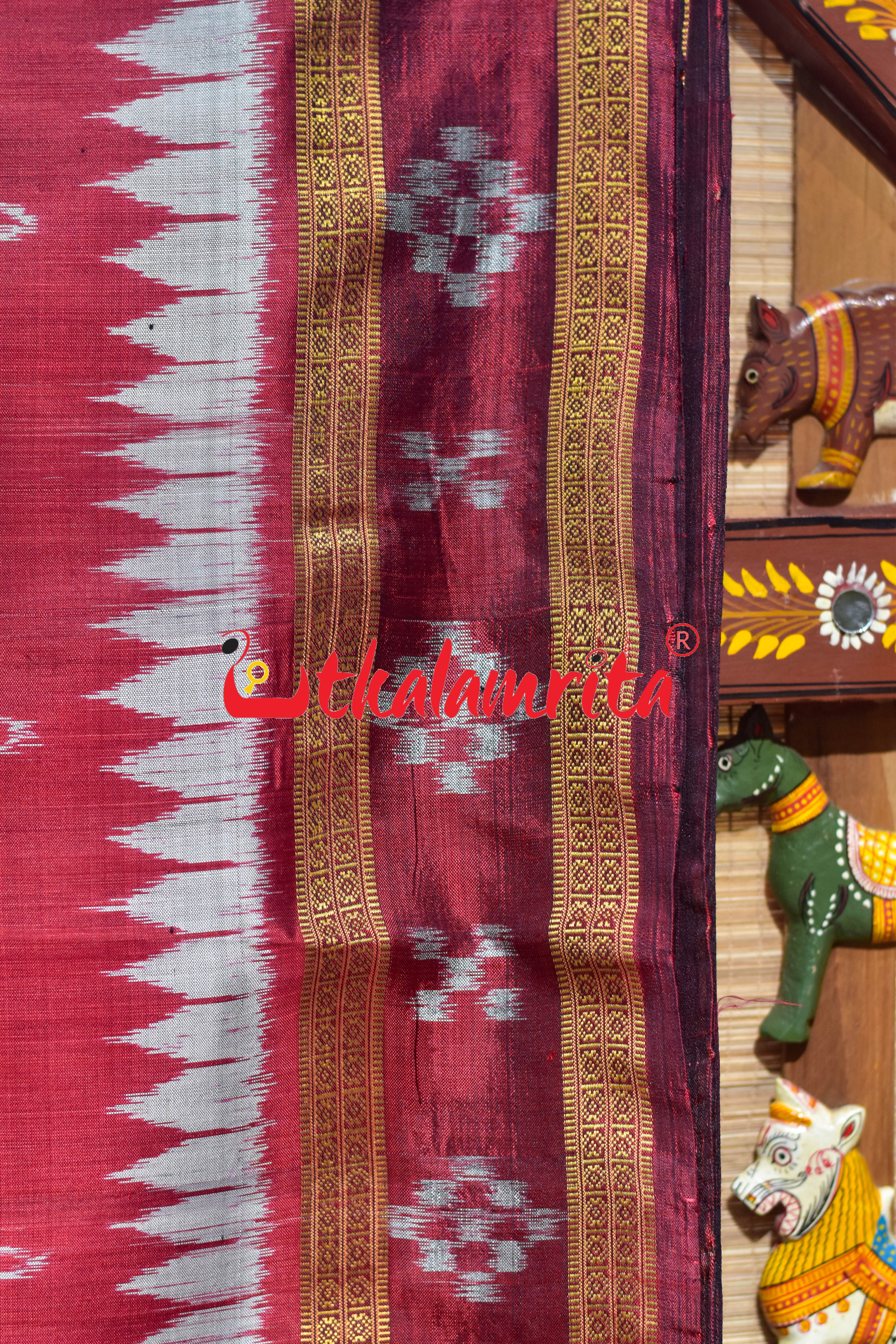 Maroon Body Sankha Khandua Silk Saree
