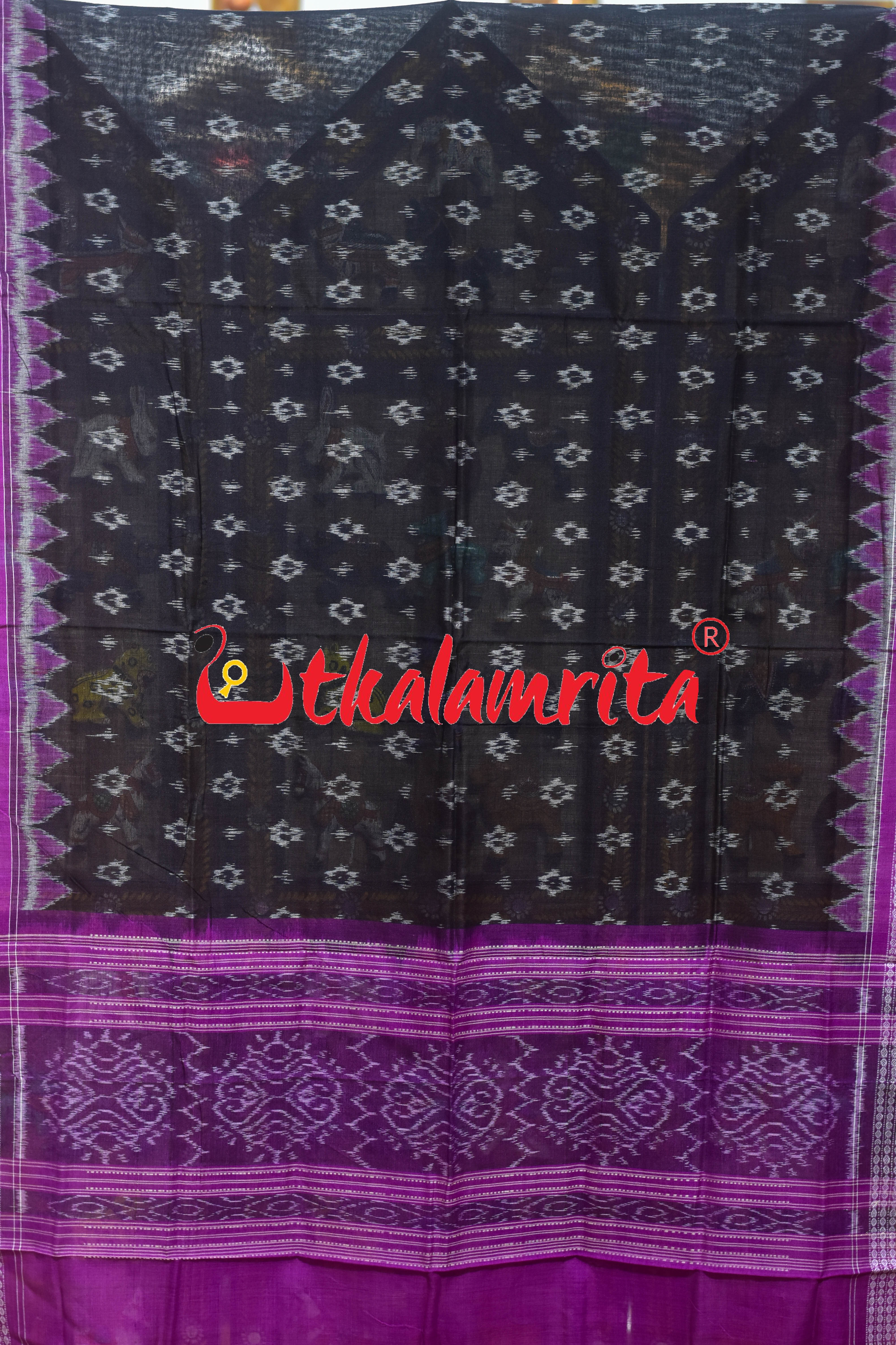 Black Magenta Star Phula Sambalpuri (Dupatta)