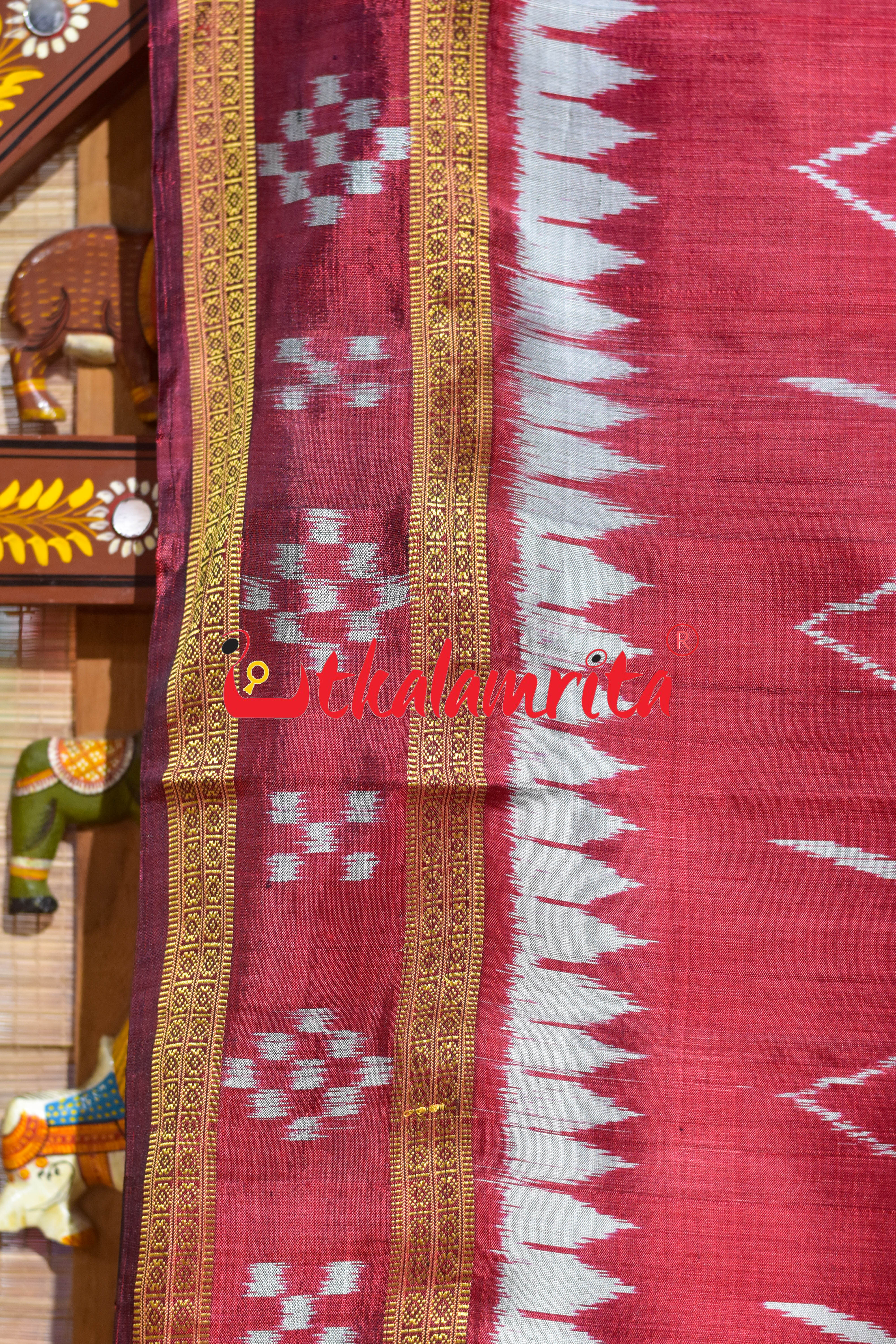 Maroon Body Sankha Khandua Silk Saree