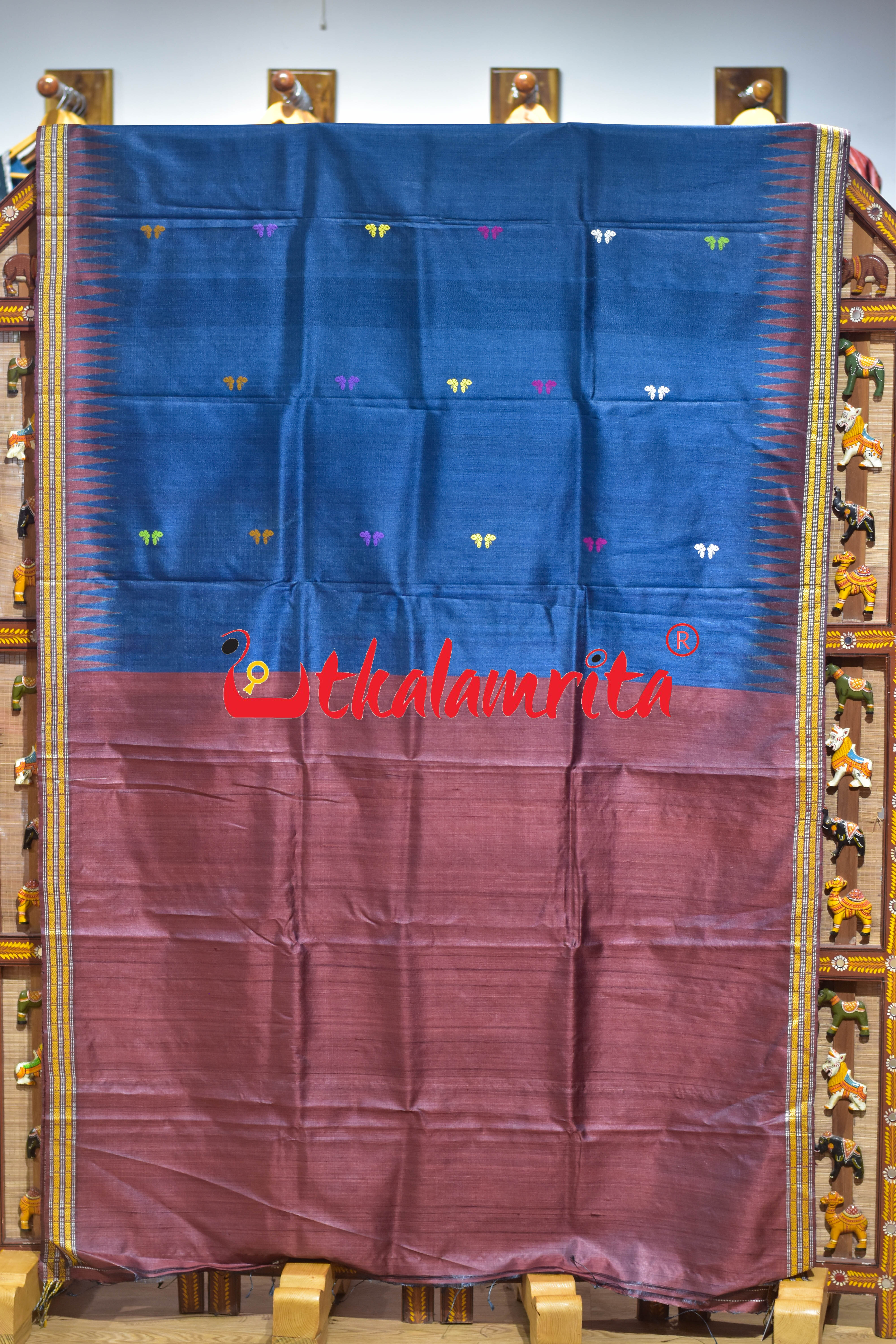 Prussian Blue Original Ganjam Bomkai Inspired Gopalpur Tussar Saree