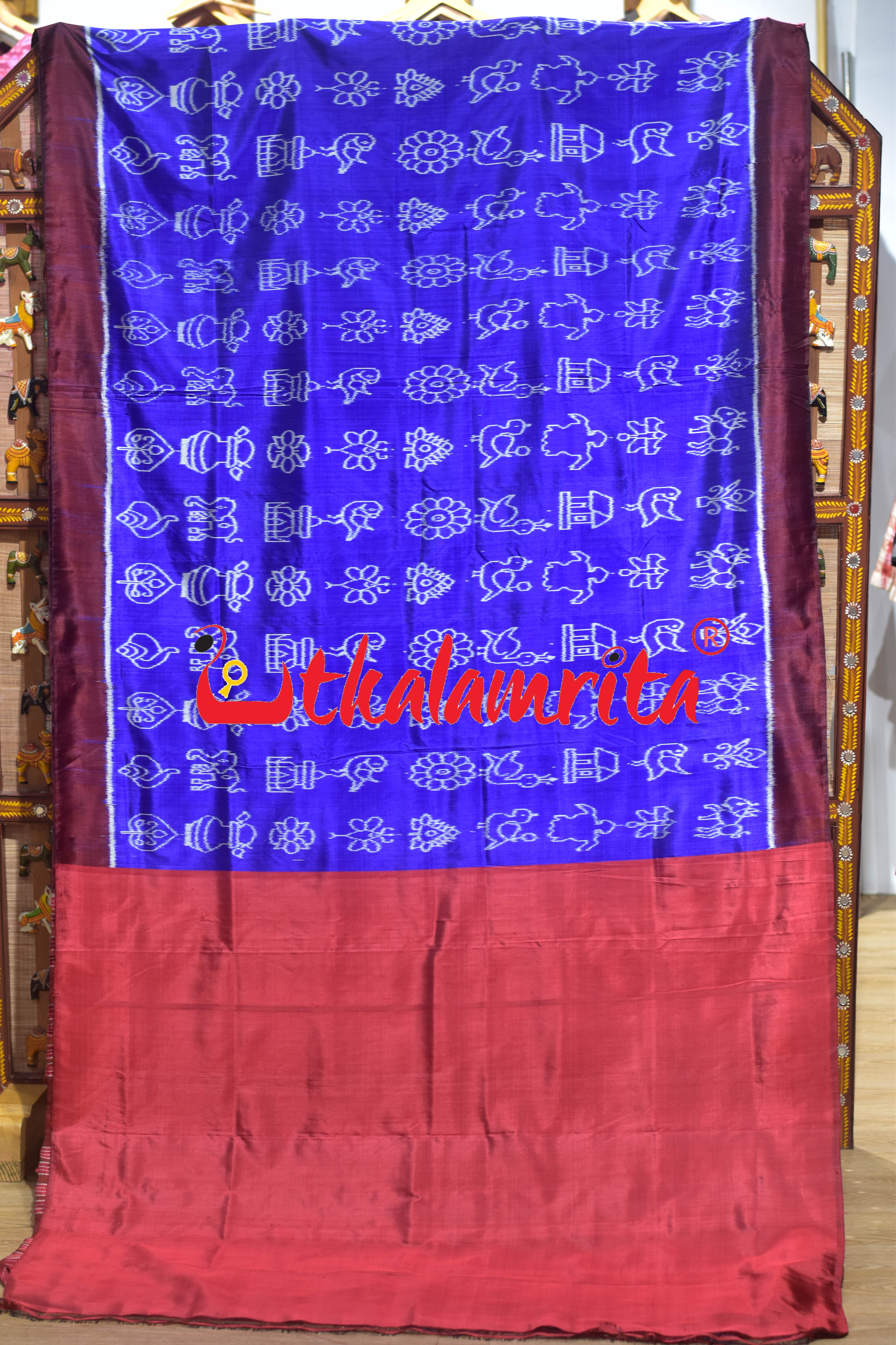 Blue Maroon Nabakothi Khandua Silk Saree