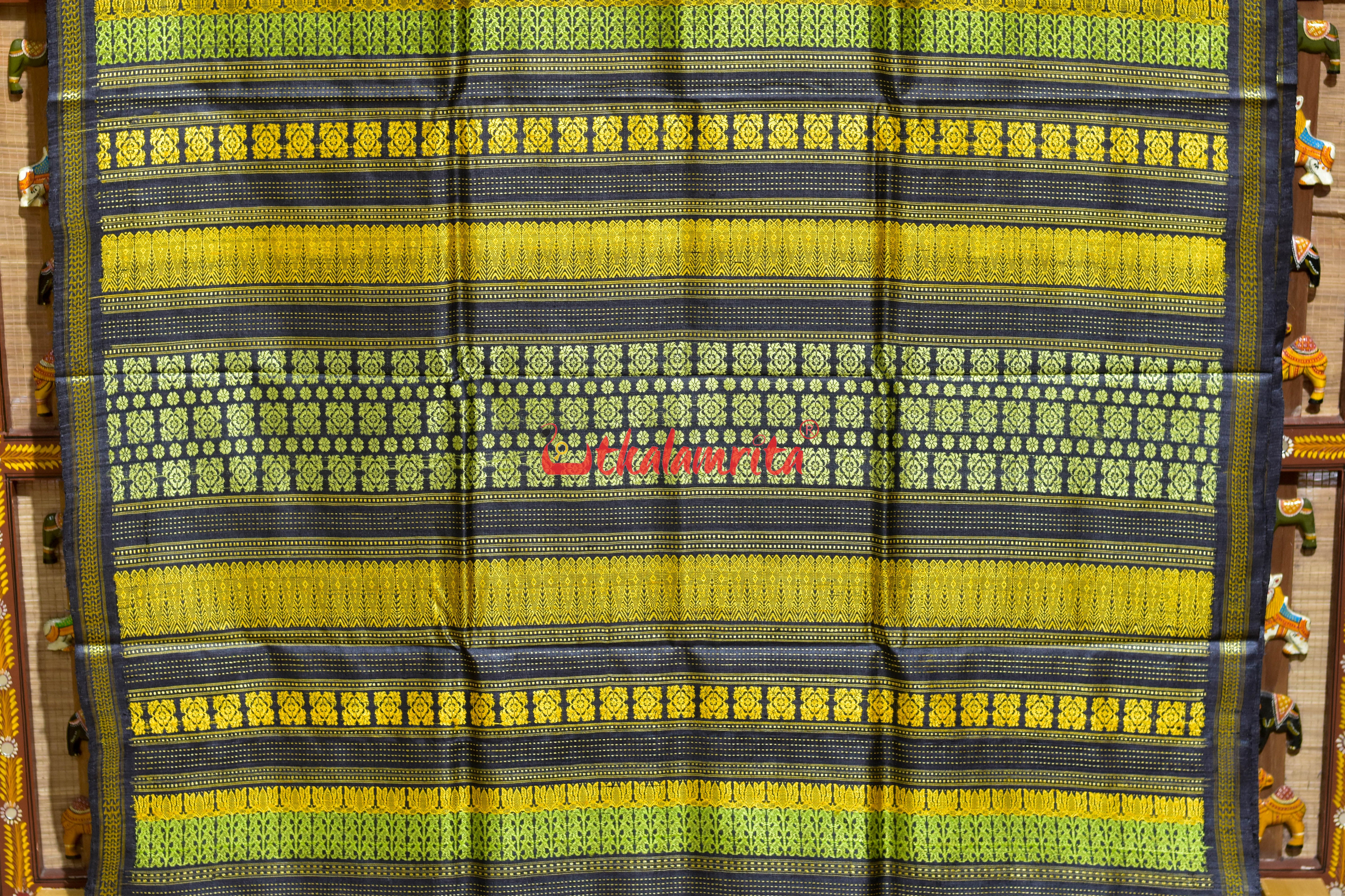 Olive Green Dobby Anchal Gopalpur Tussar Silk Saree