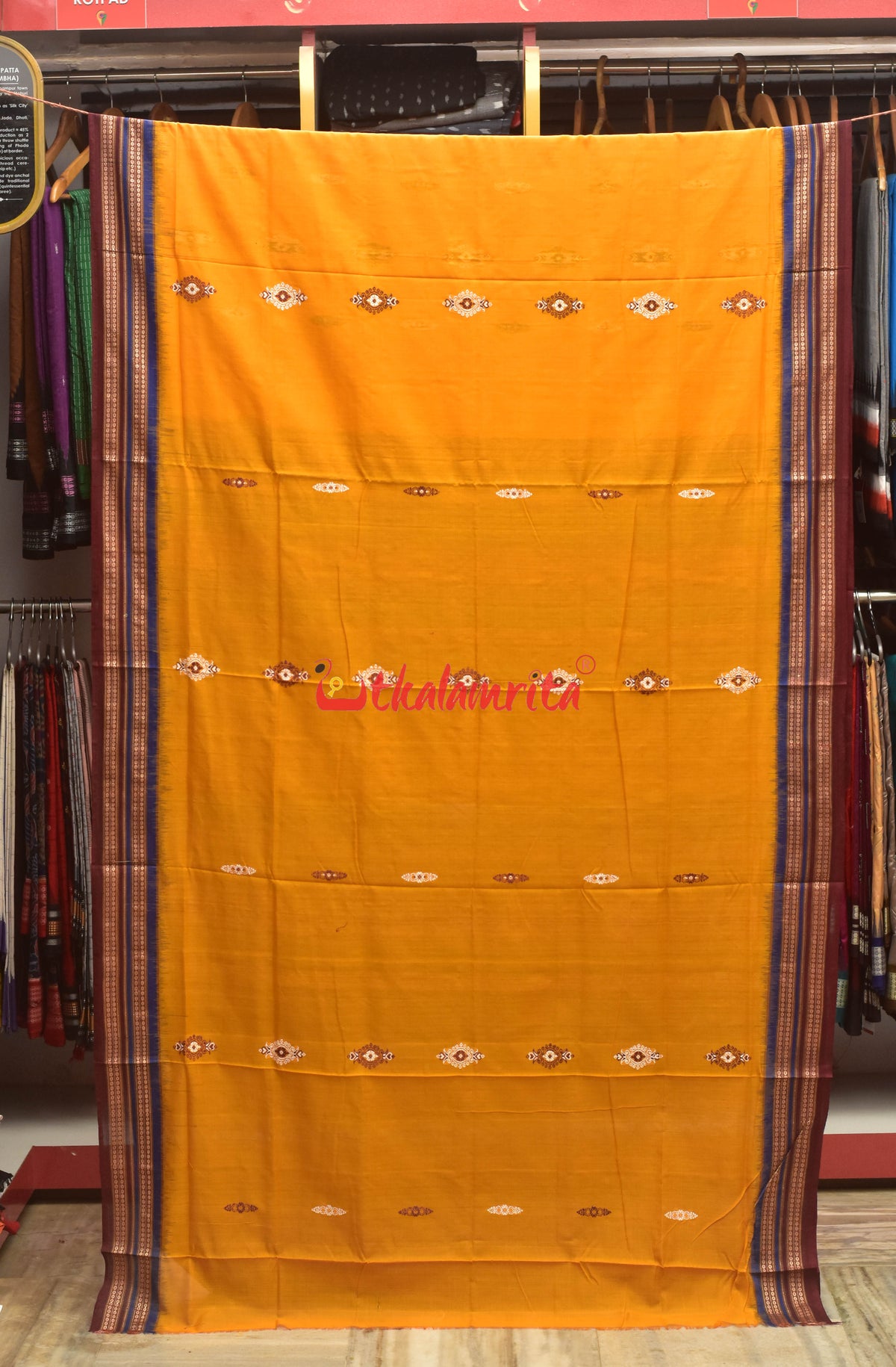 Mustard Double Border Bomkai Cotton Saree