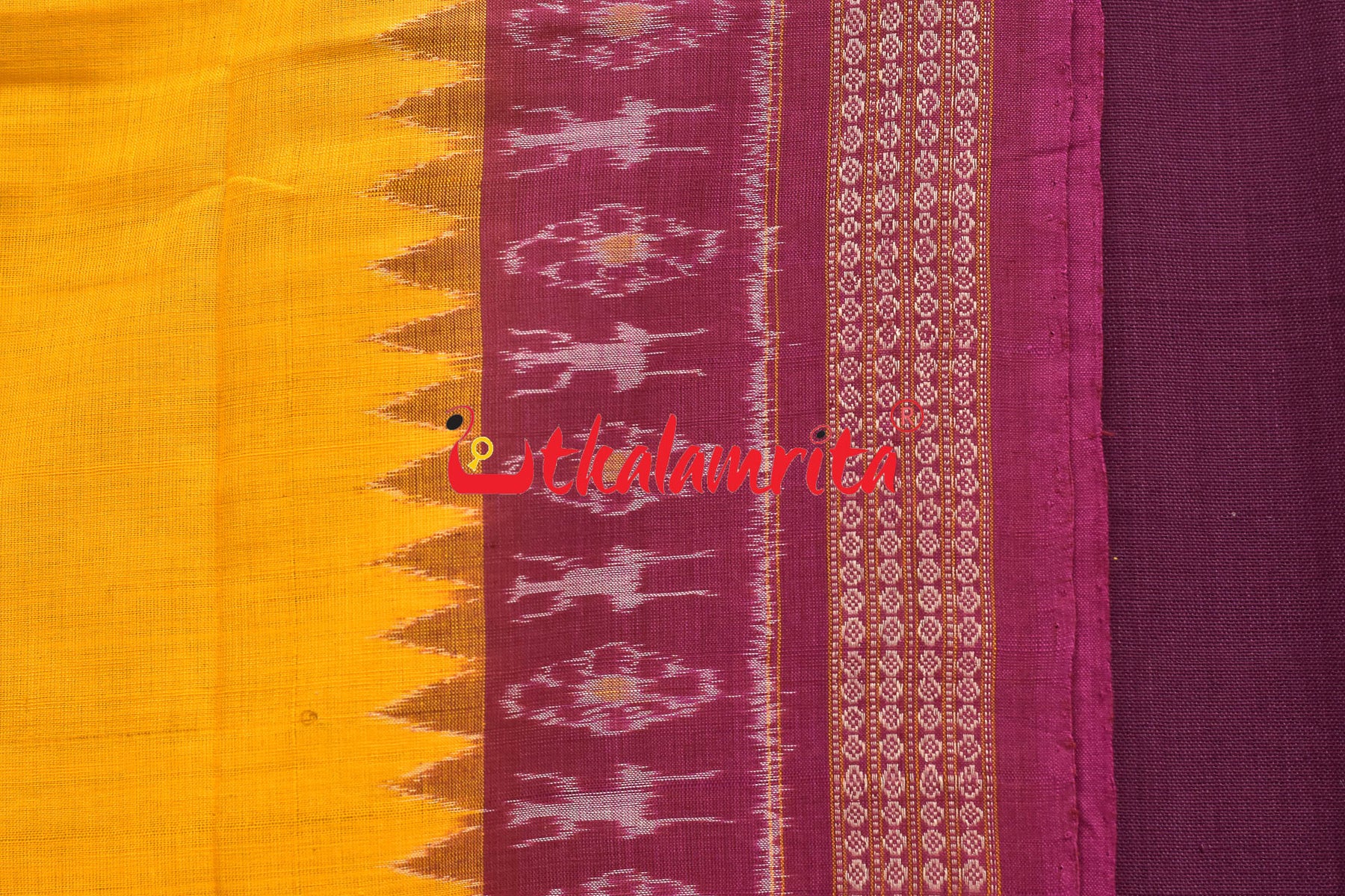 Magenta Yellow Standing Tribal Sambalpuri Dress Set