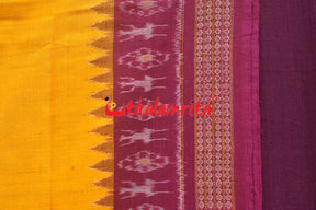 Magenta Yellow Standing Tribal Sambalpuri Dress Set