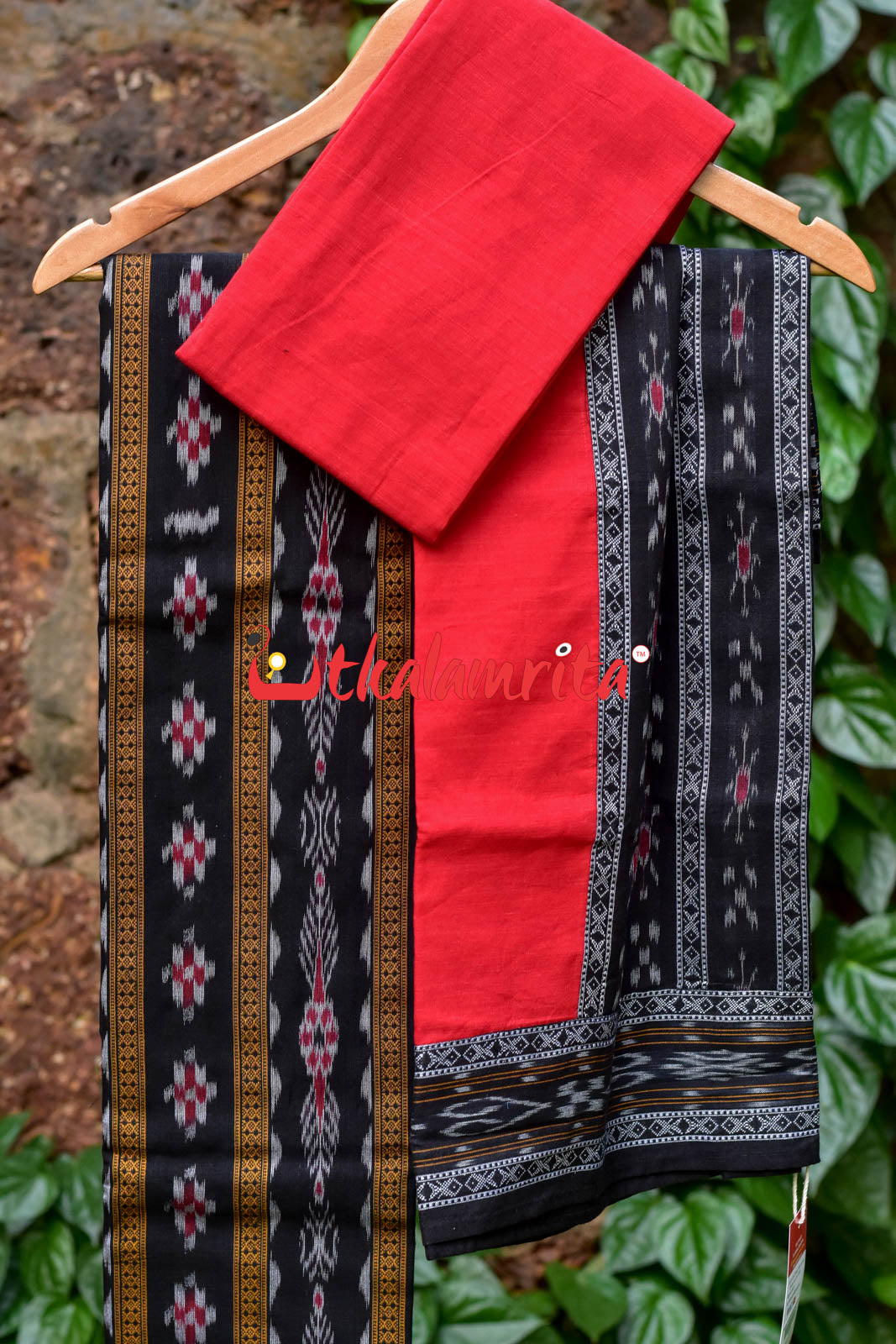 Black Red Pasapali Long Flower Bandha Dress Set