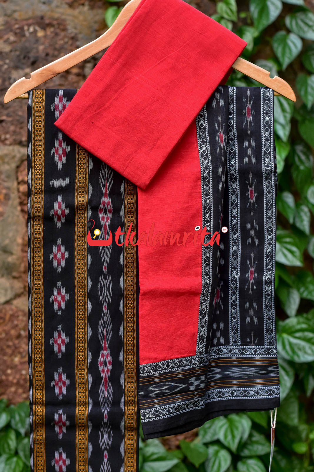 Black Red Pasapali Long Flower Bandha Dress Set