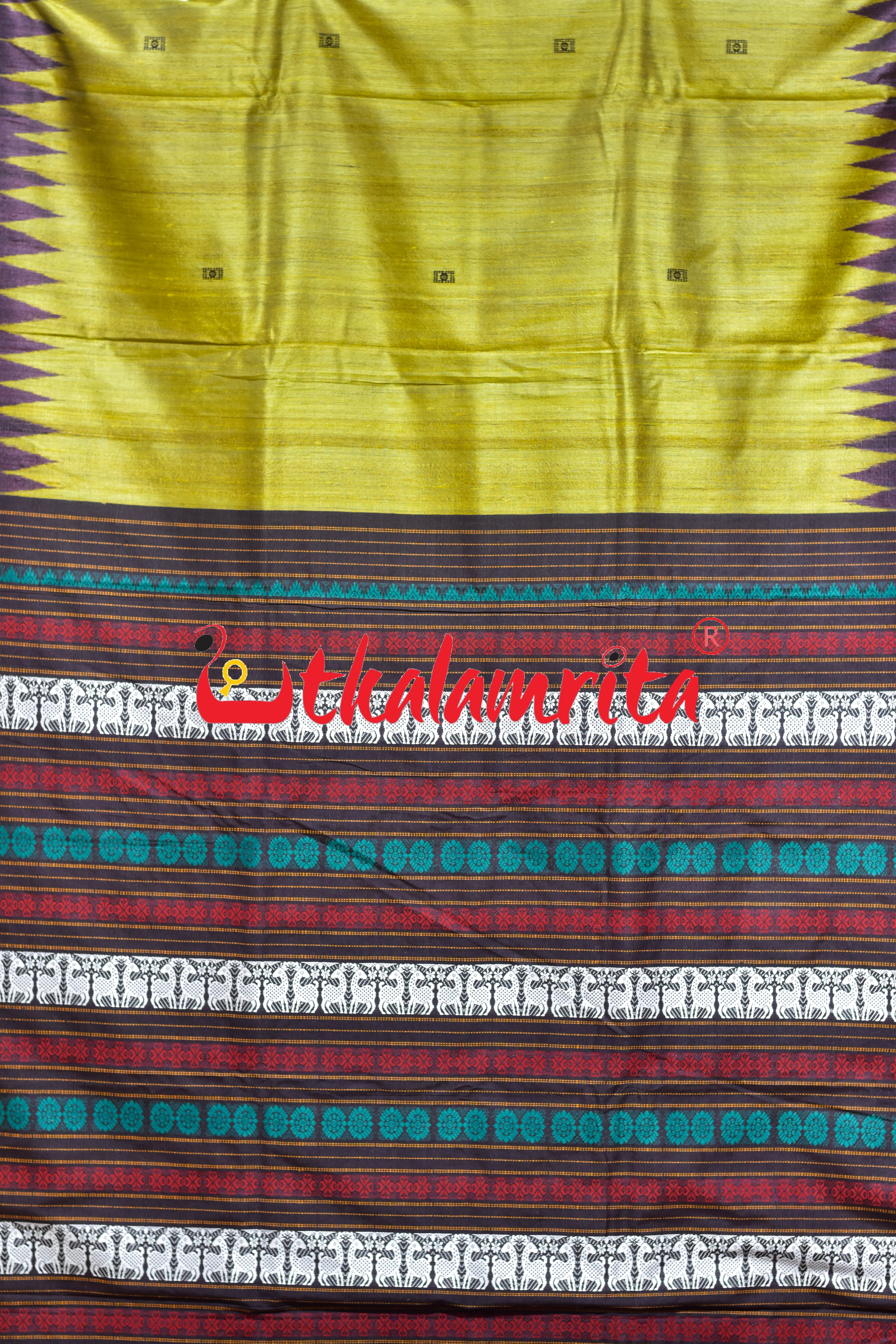Mustard Yellow Coffee Double Anchal Fine Gopalpur Tussar Saree